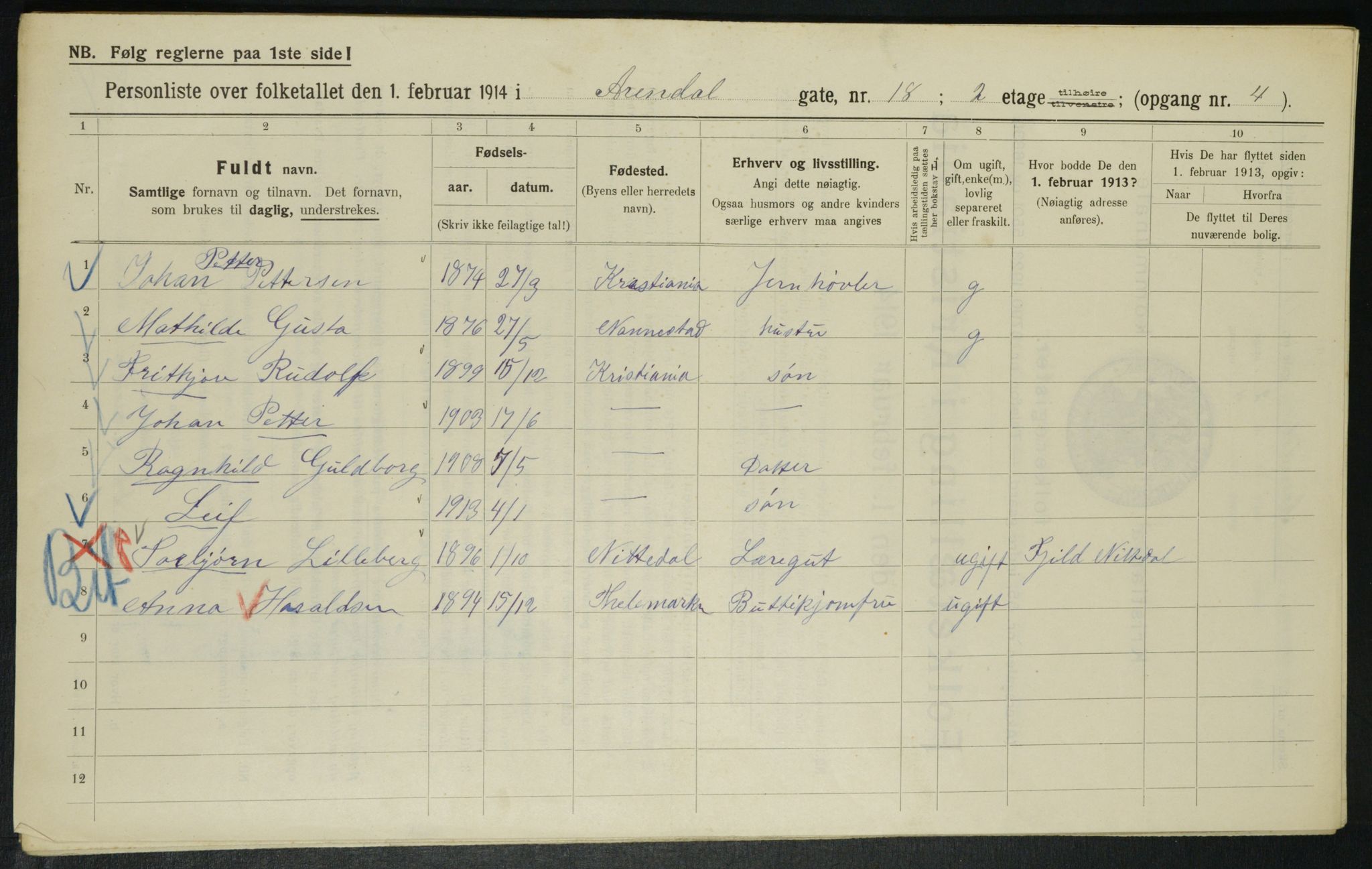 OBA, Municipal Census 1914 for Kristiania, 1914, p. 2107