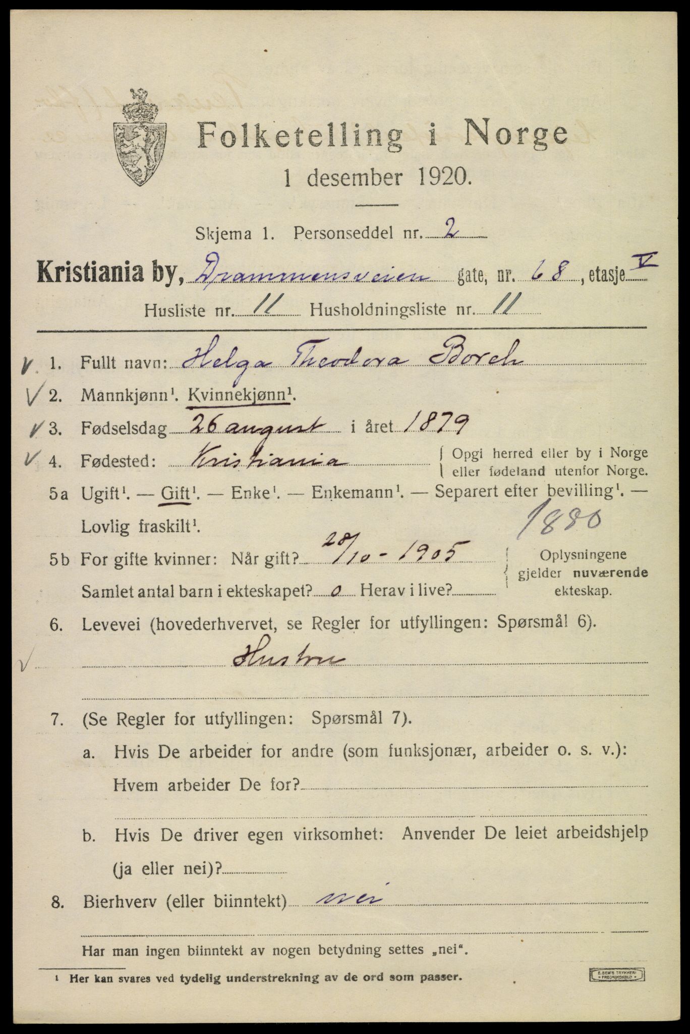 SAO, 1920 census for Kristiania, 1920, p. 202299
