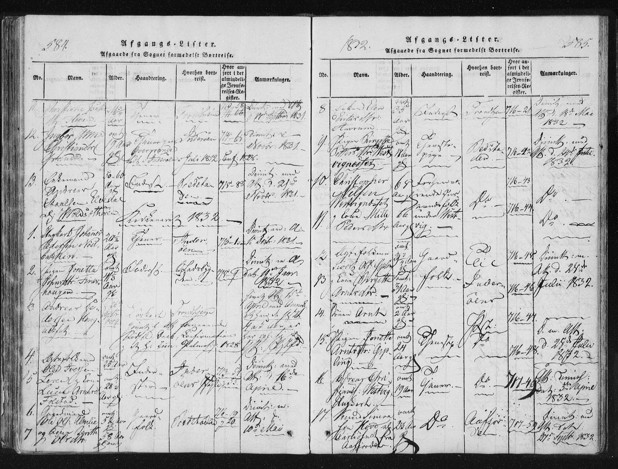 Ministerialprotokoller, klokkerbøker og fødselsregistre - Nord-Trøndelag, AV/SAT-A-1458/744/L0417: Parish register (official) no. 744A01, 1817-1842, p. 584-585