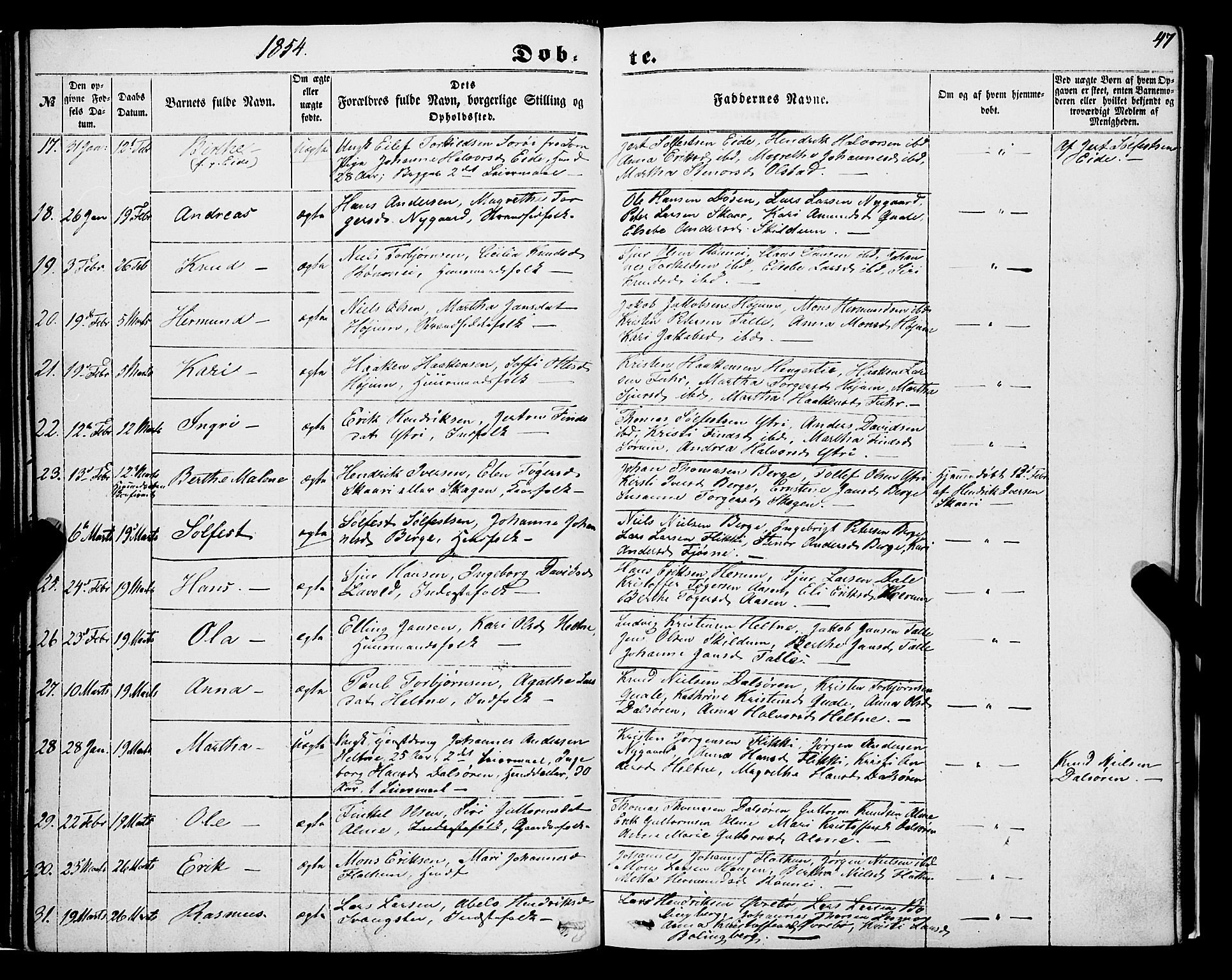 Luster sokneprestembete, AV/SAB-A-81101/H/Haa/Haaa/L0007: Parish register (official) no. A 7, 1849-1859, p. 47