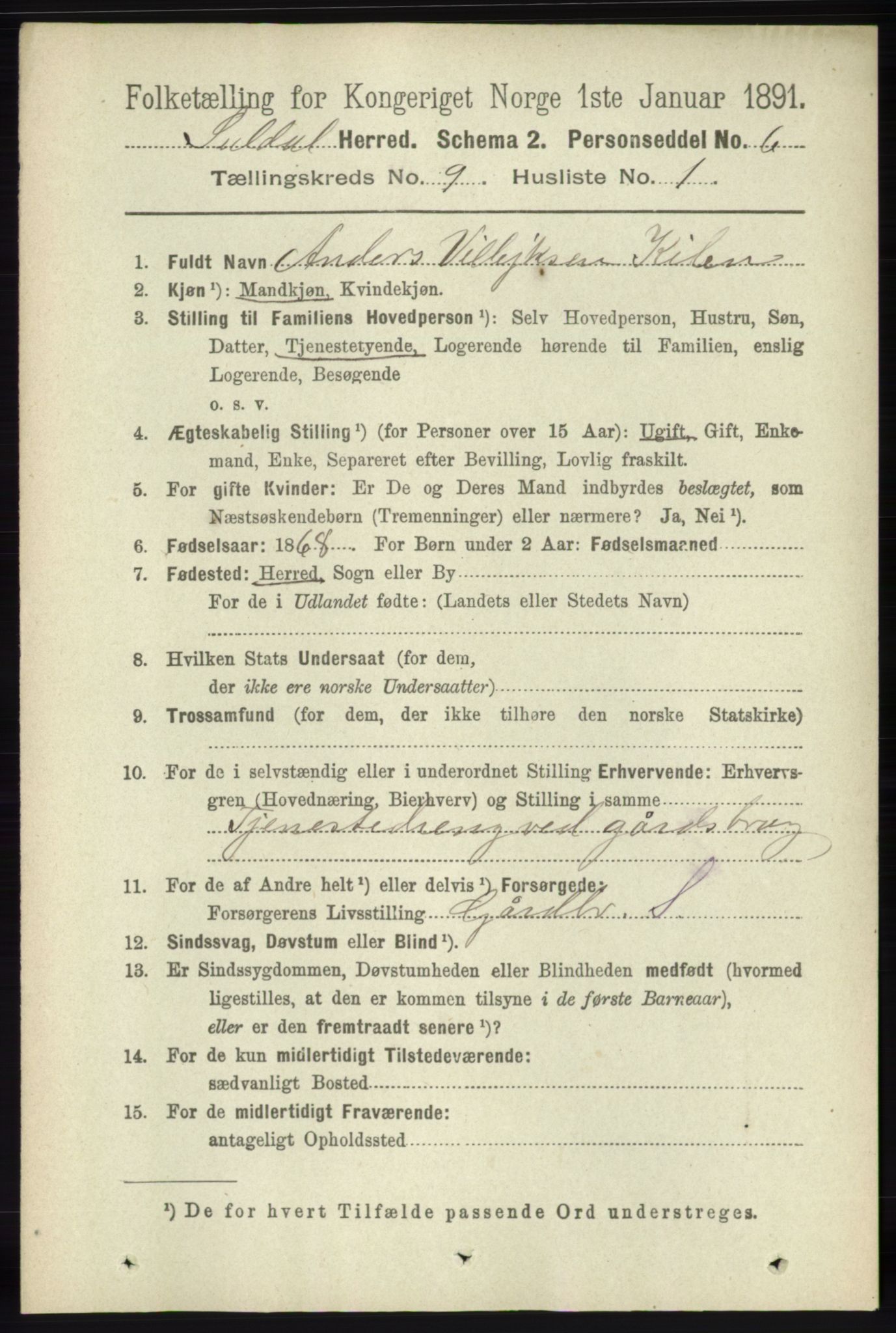 RA, 1891 census for 1134 Suldal, 1891, p. 2661