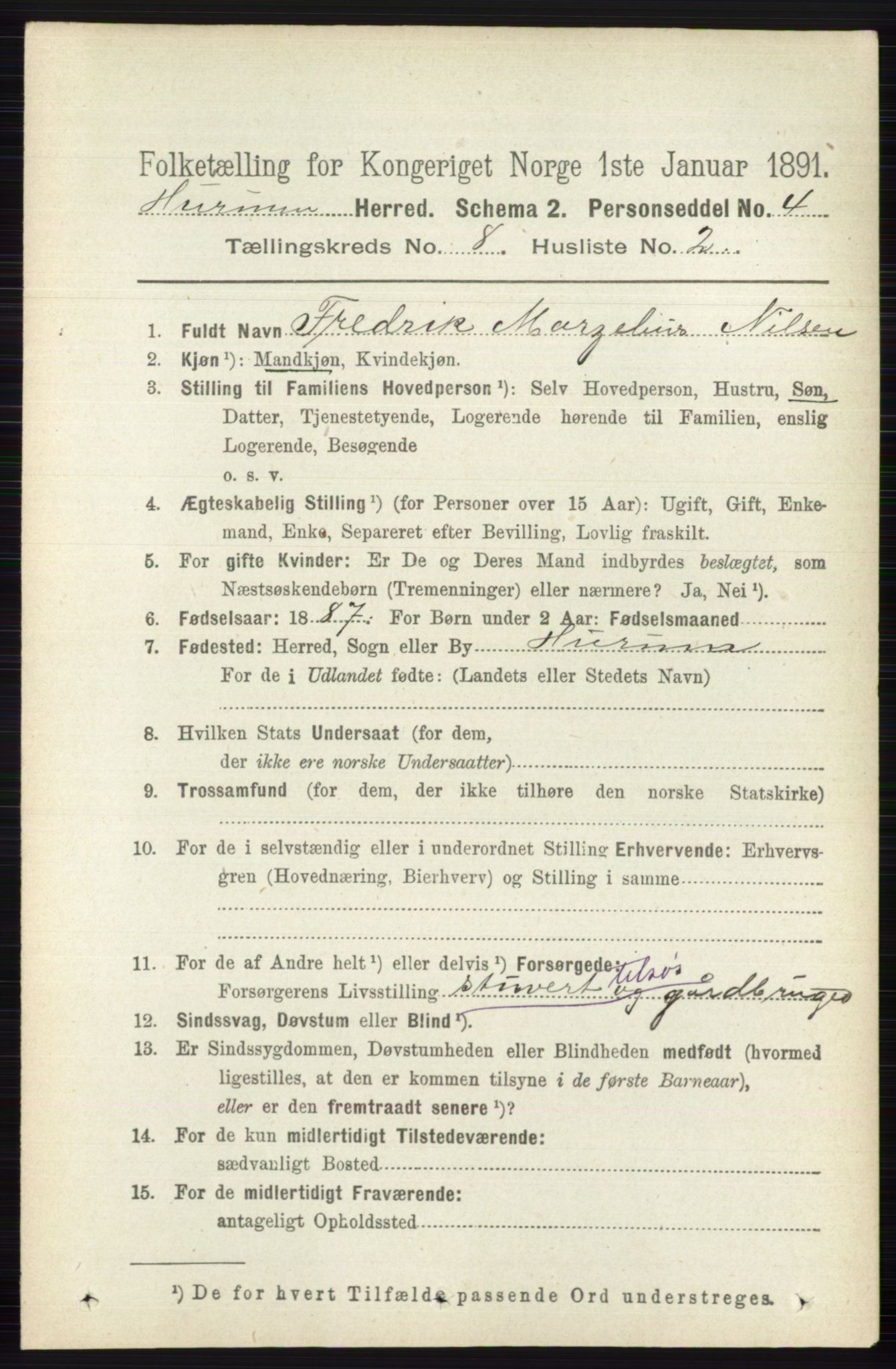 RA, 1891 census for 0628 Hurum, 1891, p. 2666