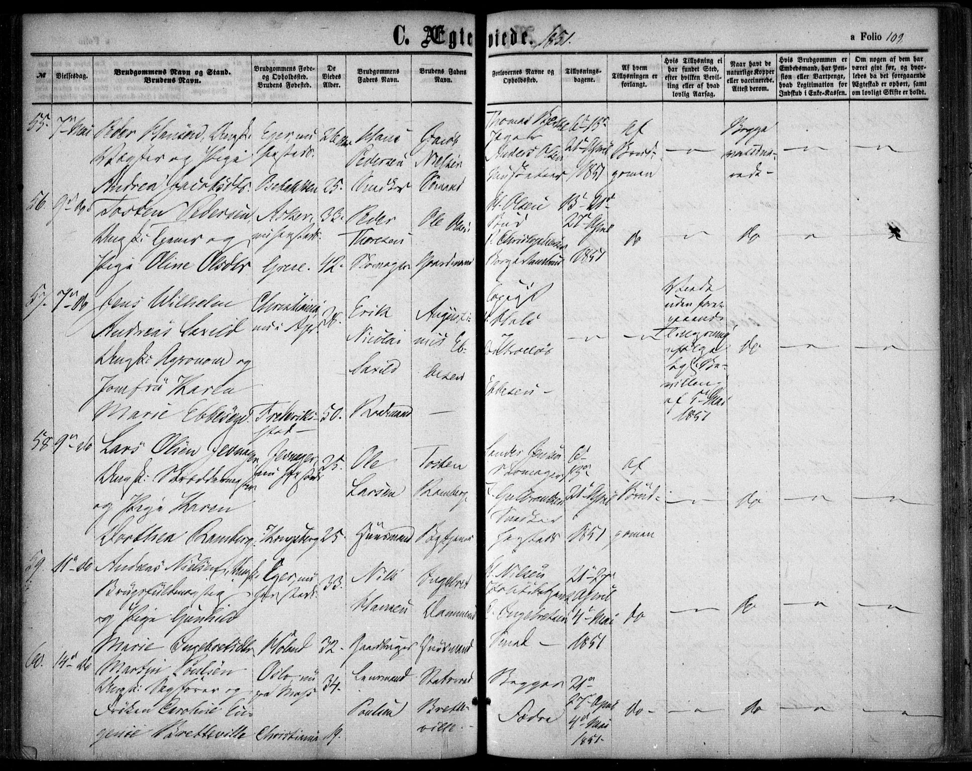 Oslo domkirke Kirkebøker, SAO/A-10752/F/Fa/L0020: Parish register (official) no. 20, 1848-1865, p. 109