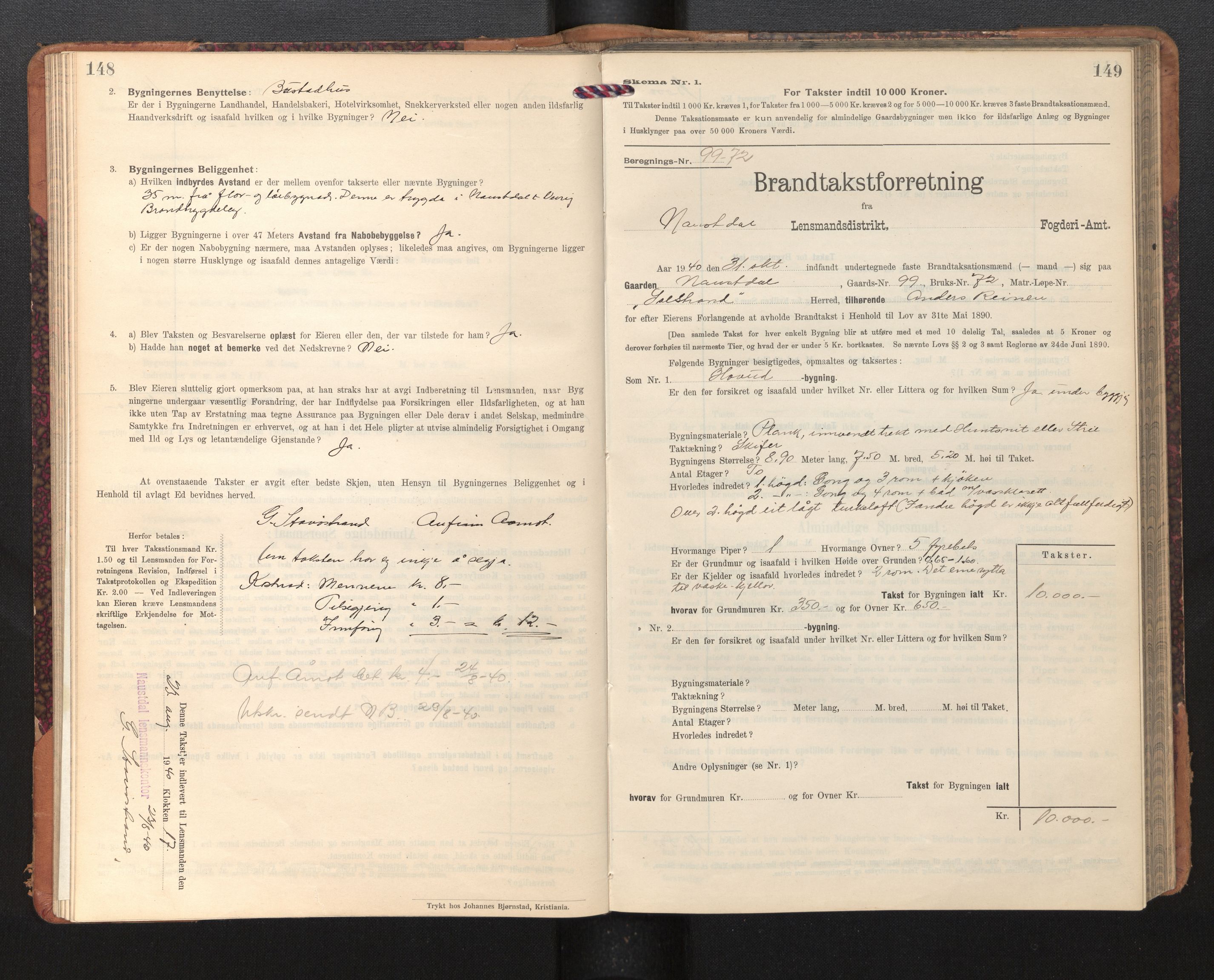 Lensmannen i Naustdal, SAB/A-29501/0012/L0002: Branntakstprotokoll, skjematakst, 1911-1953, p. 148-149
