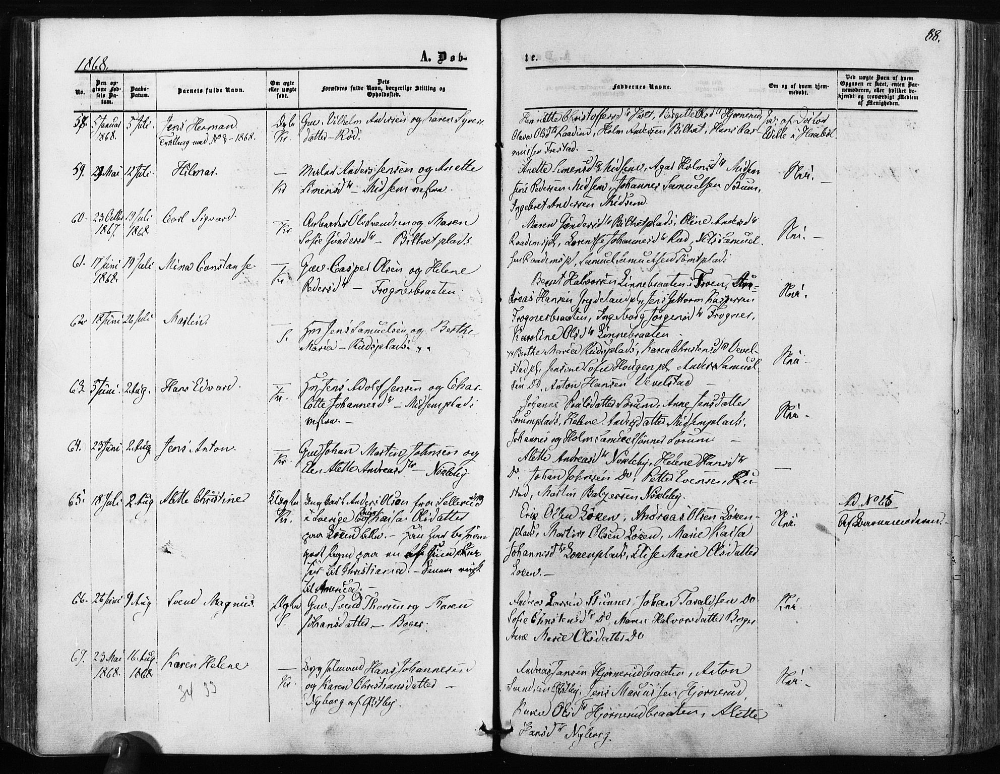Kråkstad prestekontor Kirkebøker, SAO/A-10125a/F/Fa/L0007: Parish register (official) no. I 7, 1858-1870, p. 88