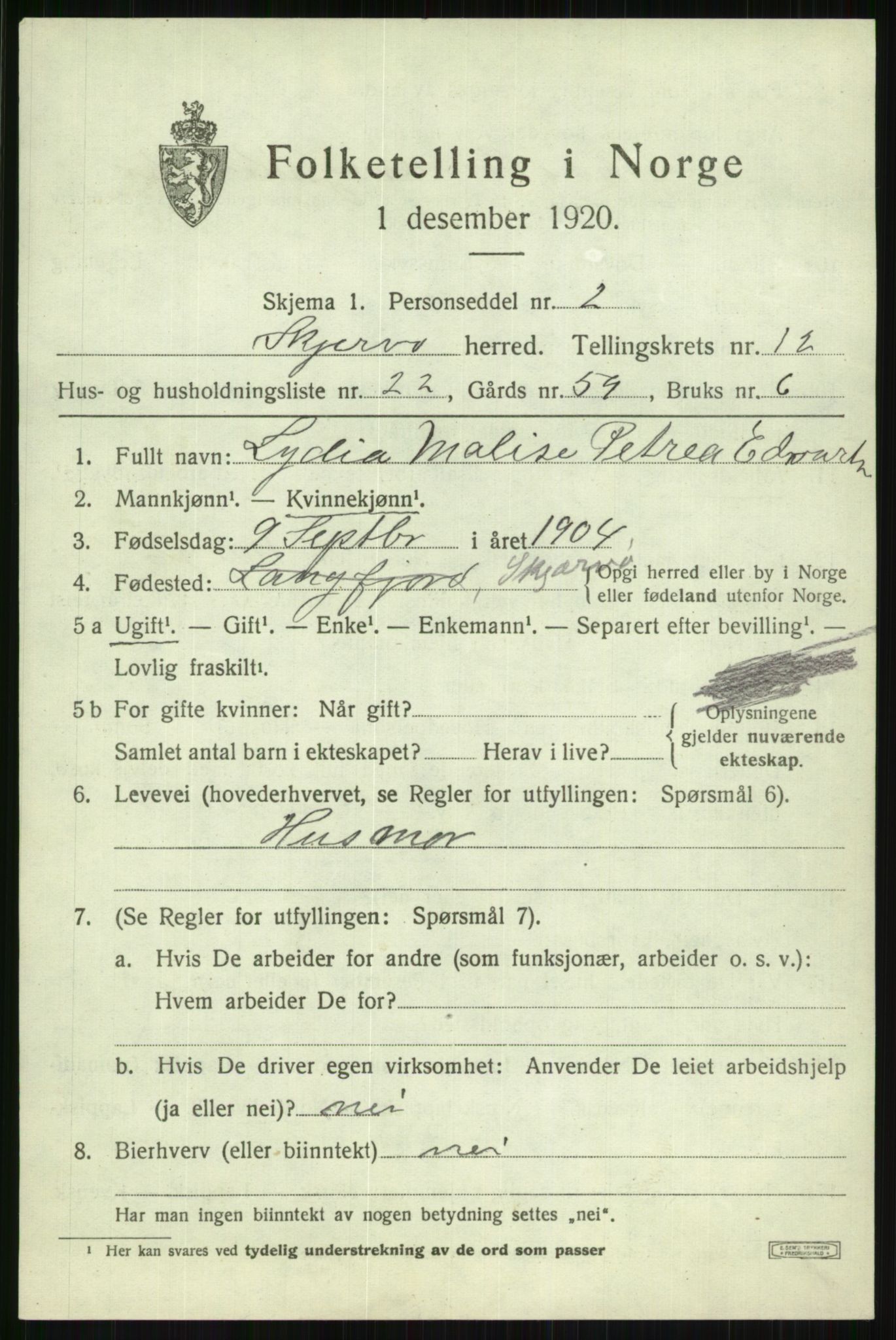 SATØ, 1920 census for Skjervøy, 1920, p. 6283