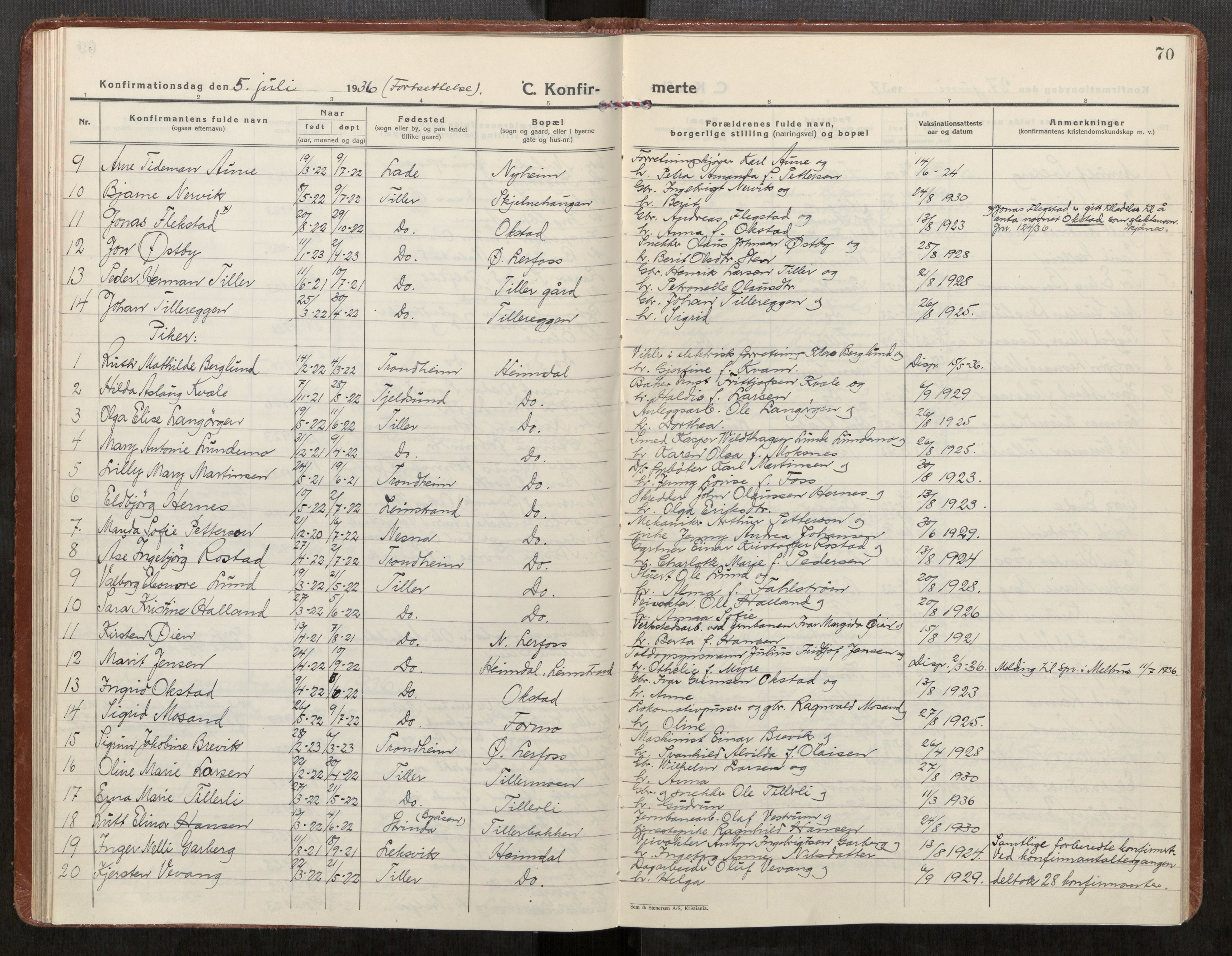 Klæbu sokneprestkontor, SAT/A-1112: Parish register (official) no. 4, 1925-1943, p. 70