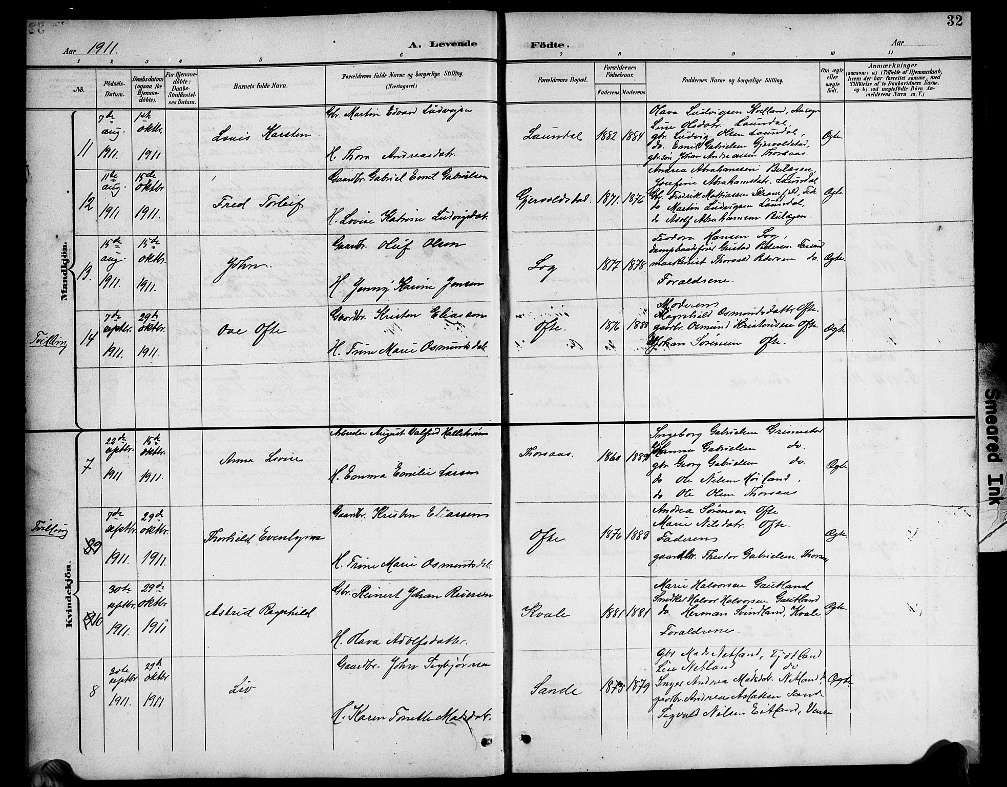 Herad sokneprestkontor, AV/SAK-1111-0018/F/Fb/Fba/L0005: Parish register (copy) no. B 5, 1899-1921, p. 32