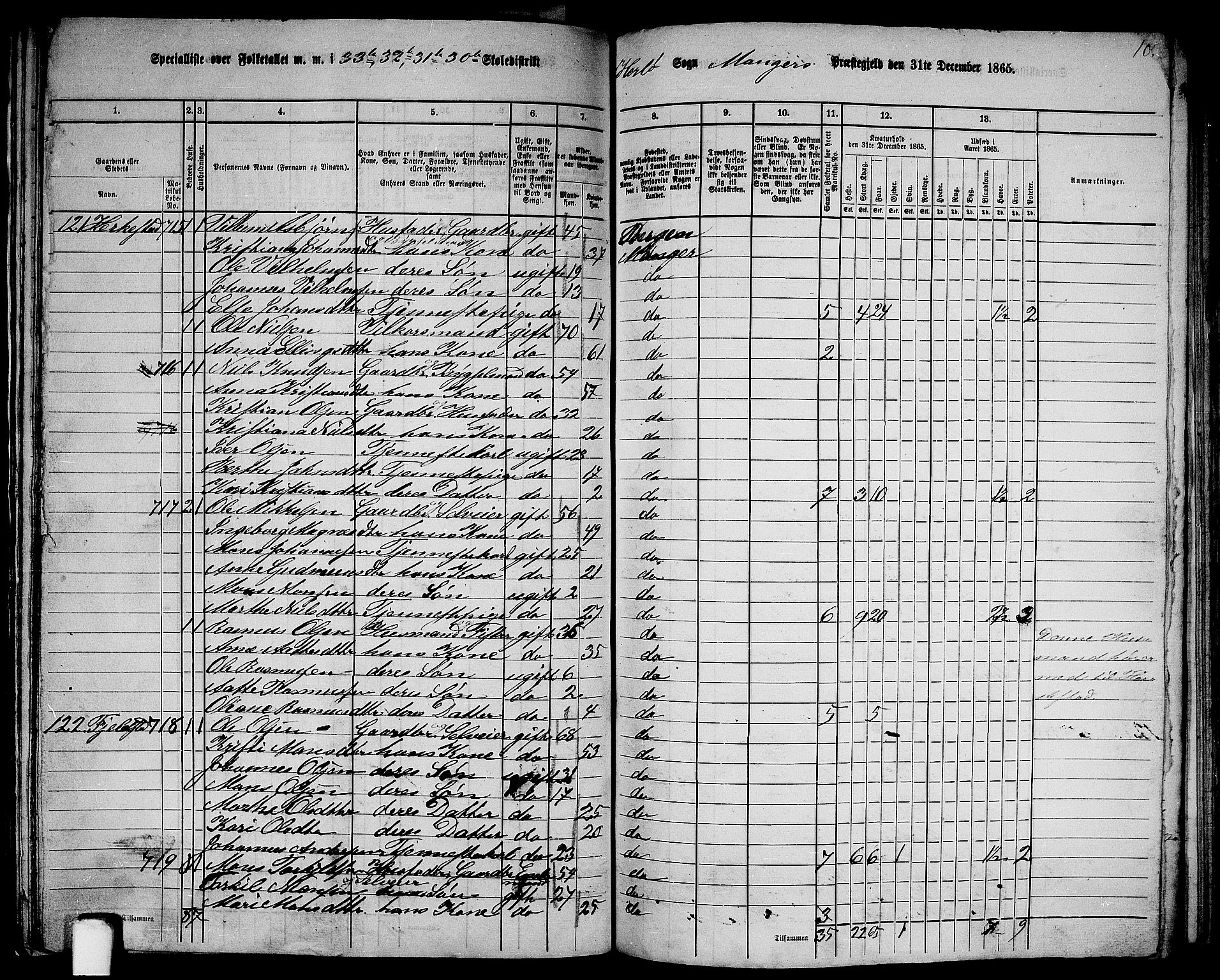 RA, 1865 census for Manger, 1865, p. 212