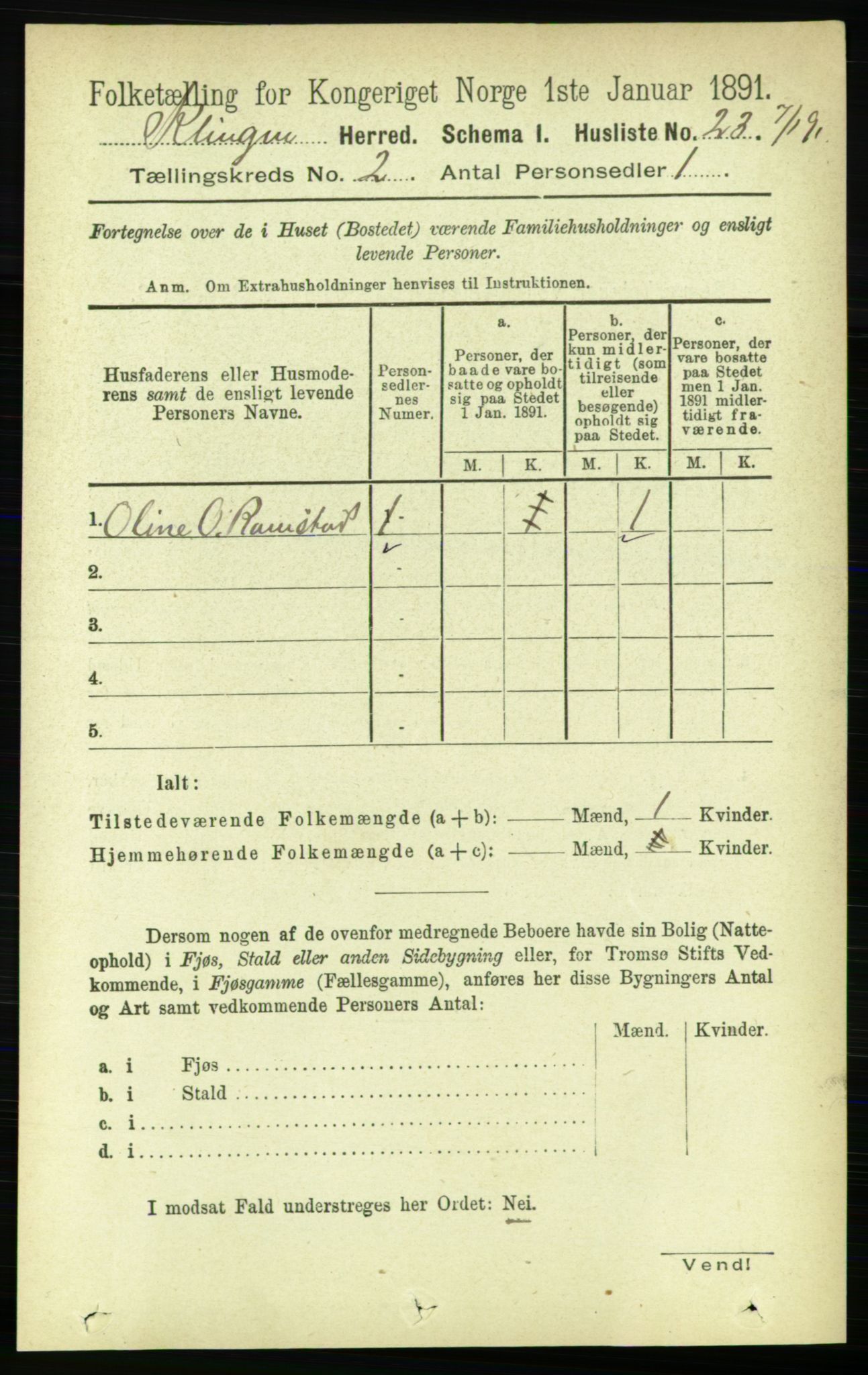 RA, 1891 census for 1746 Klinga, 1891, p. 492