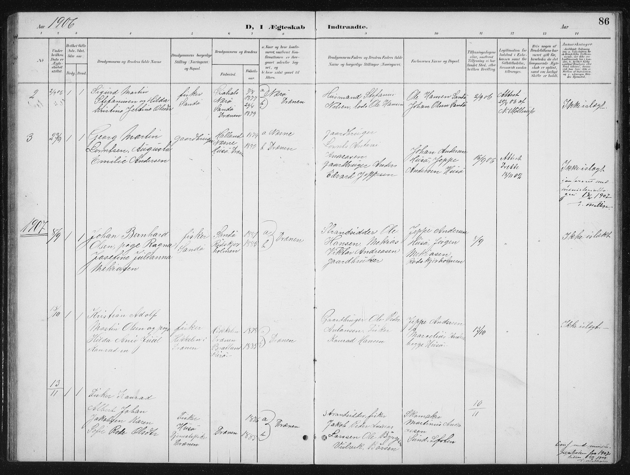 Ministerialprotokoller, klokkerbøker og fødselsregistre - Nordland, SAT/A-1459/840/L0583: Parish register (copy) no. 840C03, 1901-1933, p. 86