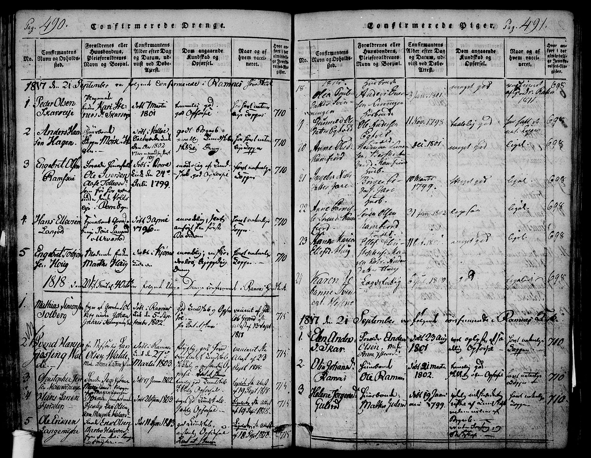 Ramnes kirkebøker, AV/SAKO-A-314/F/Fa/L0004: Parish register (official) no. I 4, 1813-1840, p. 490-491