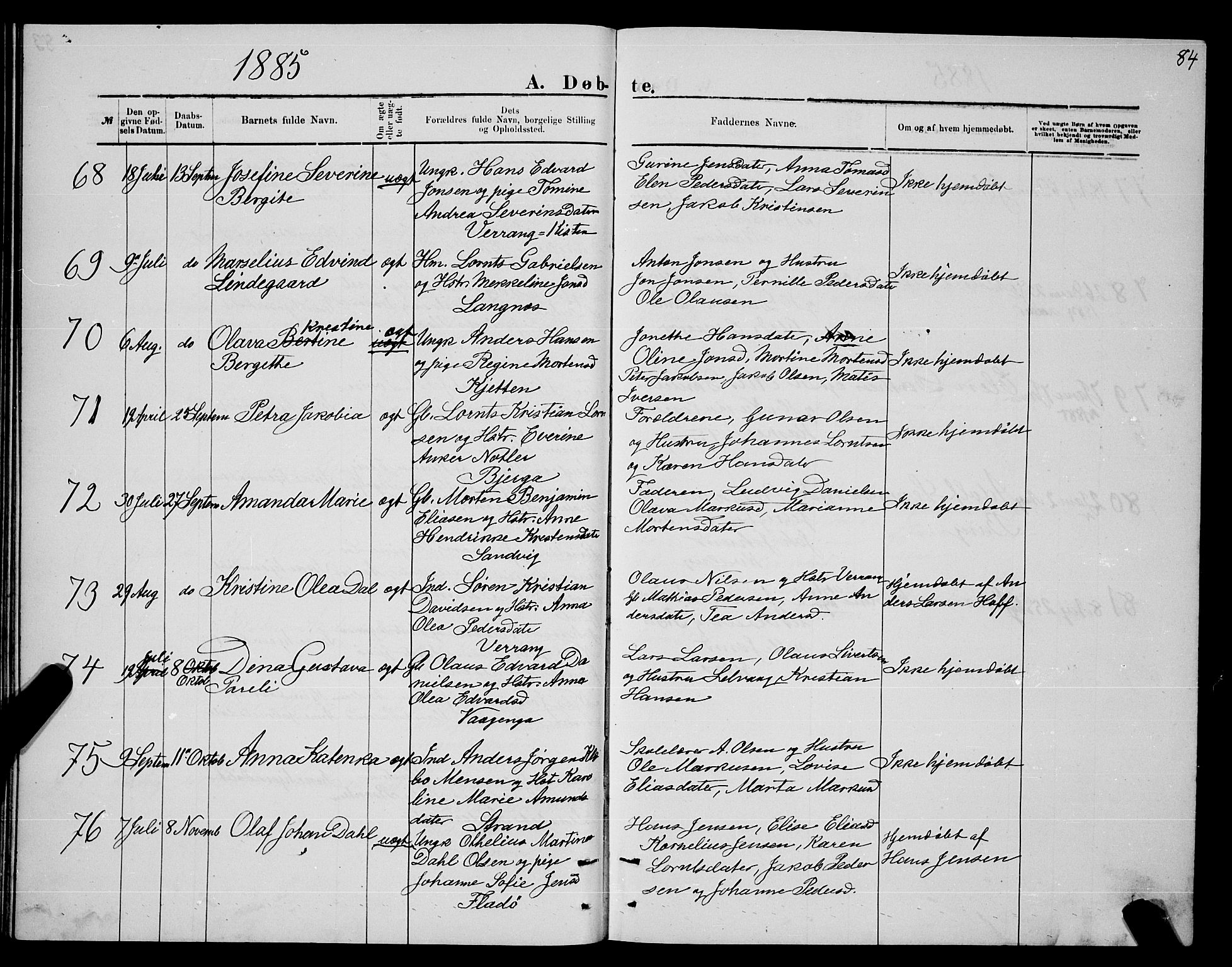 Ministerialprotokoller, klokkerbøker og fødselsregistre - Nordland, AV/SAT-A-1459/841/L0620: Parish register (copy) no. 841C04, 1877-1896, p. 84