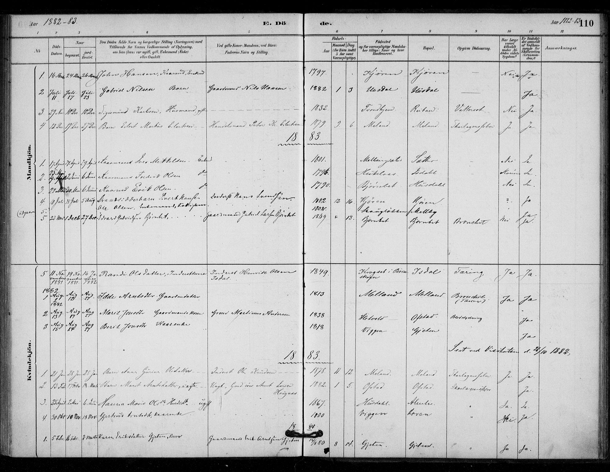 Ministerialprotokoller, klokkerbøker og fødselsregistre - Sør-Trøndelag, SAT/A-1456/670/L0836: Parish register (official) no. 670A01, 1879-1904, p. 110