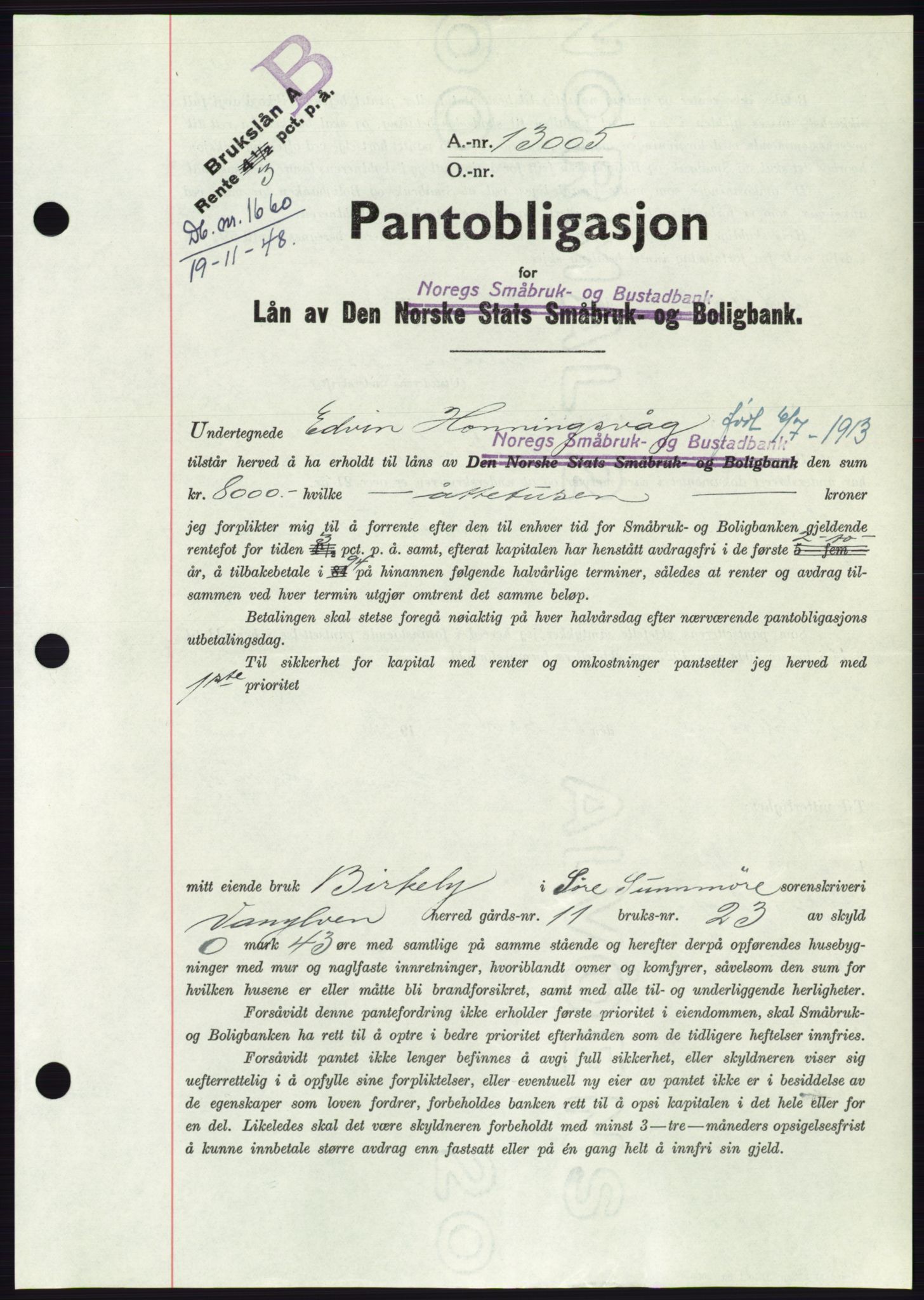 Søre Sunnmøre sorenskriveri, AV/SAT-A-4122/1/2/2C/L0116: Mortgage book no. 4B, 1948-1949, Diary no: : 1660/1948