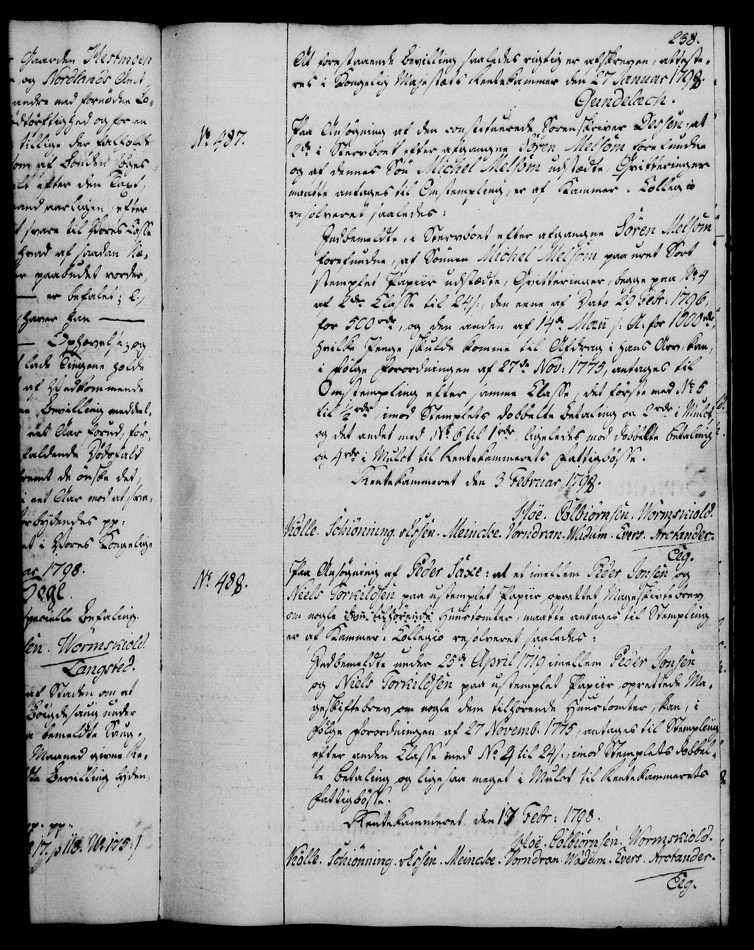 Rentekammeret, Kammerkanselliet, RA/EA-3111/G/Gg/Gga/L0016: Norsk ekspedisjonsprotokoll med register (merket RK 53.16), 1794-1800, p. 238