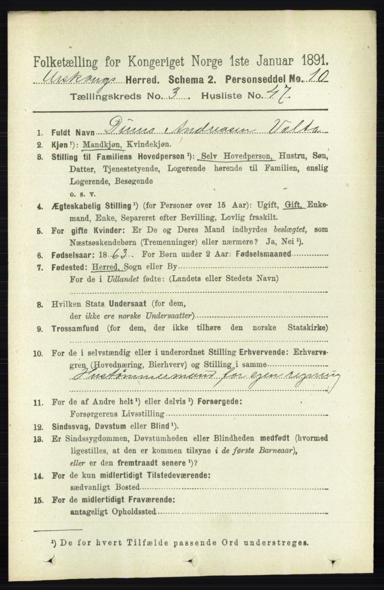 RA, 1891 census for 0224 Aurskog, 1891, p. 800