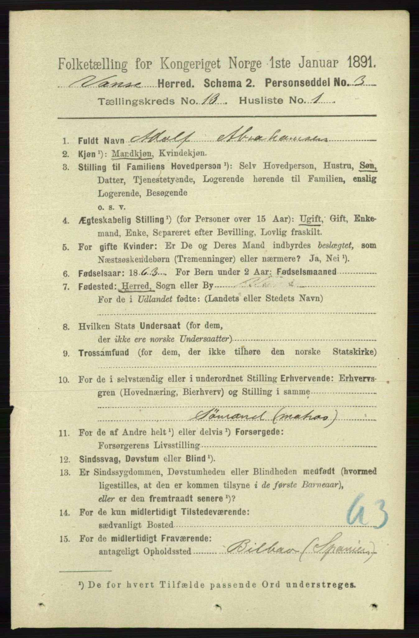 RA, 1891 census for 1041 Vanse, 1891, p. 7517