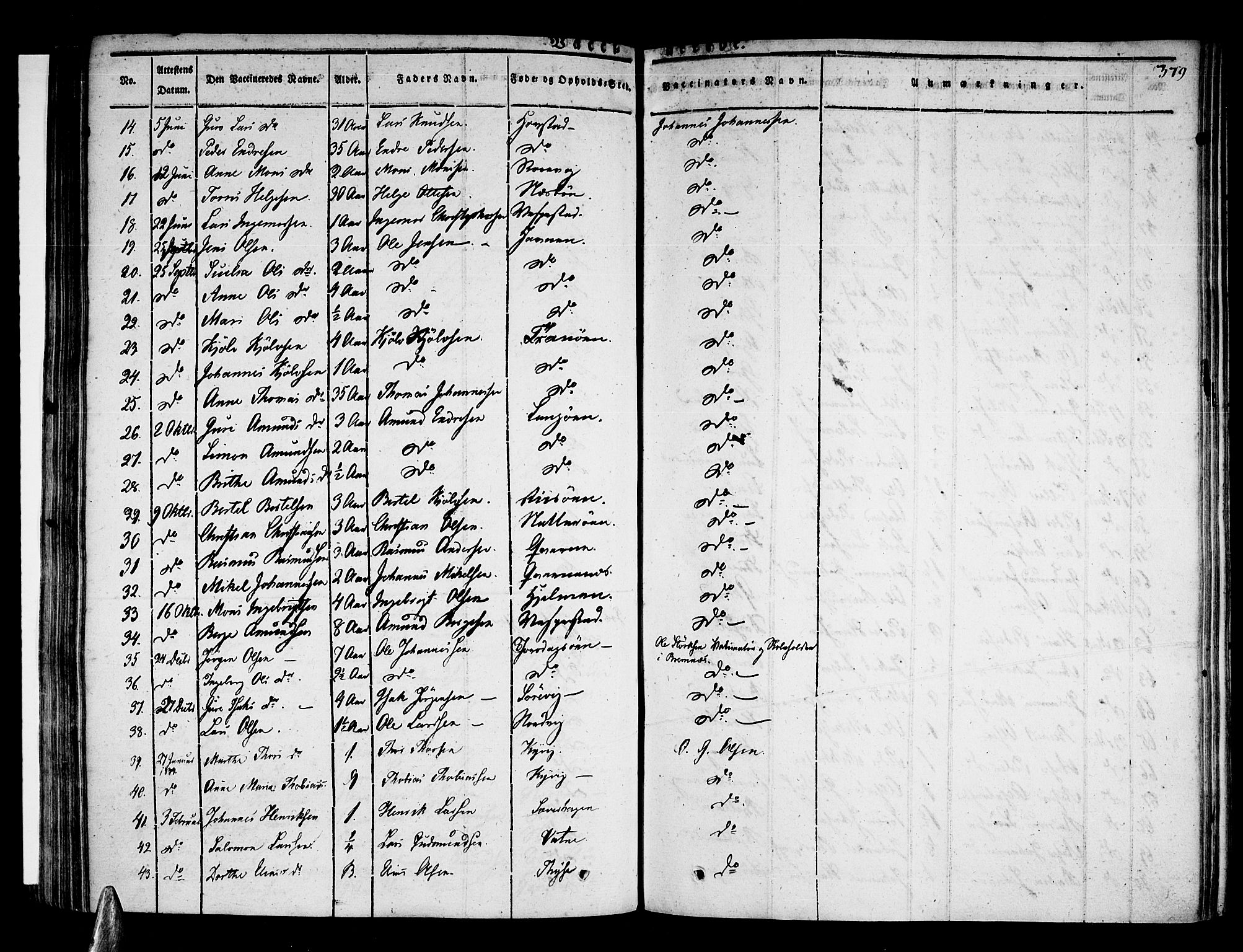 Stord sokneprestembete, SAB/A-78201/H/Haa: Parish register (official) no. A 6, 1826-1840, p. 379
