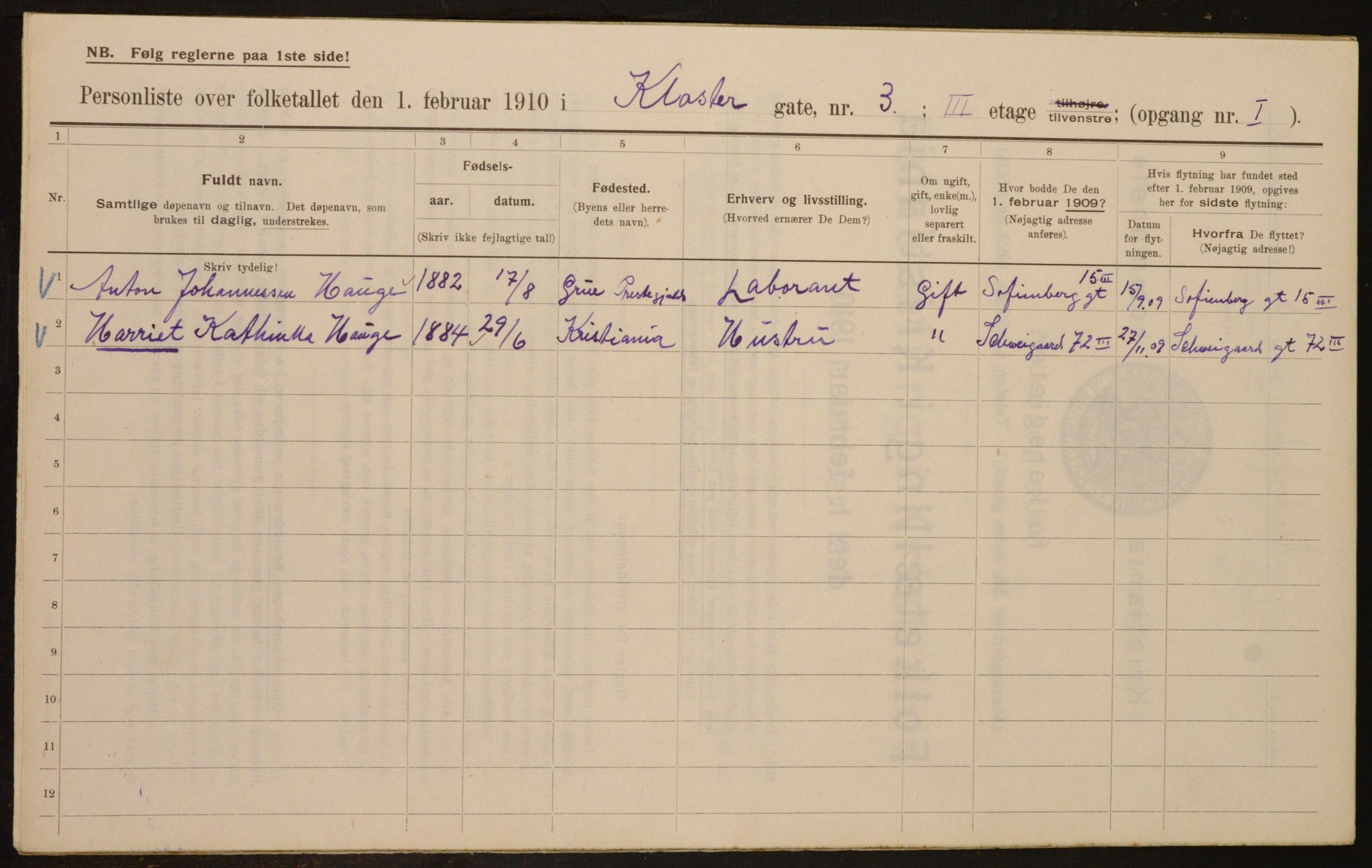 OBA, Municipal Census 1910 for Kristiania, 1910, p. 50638