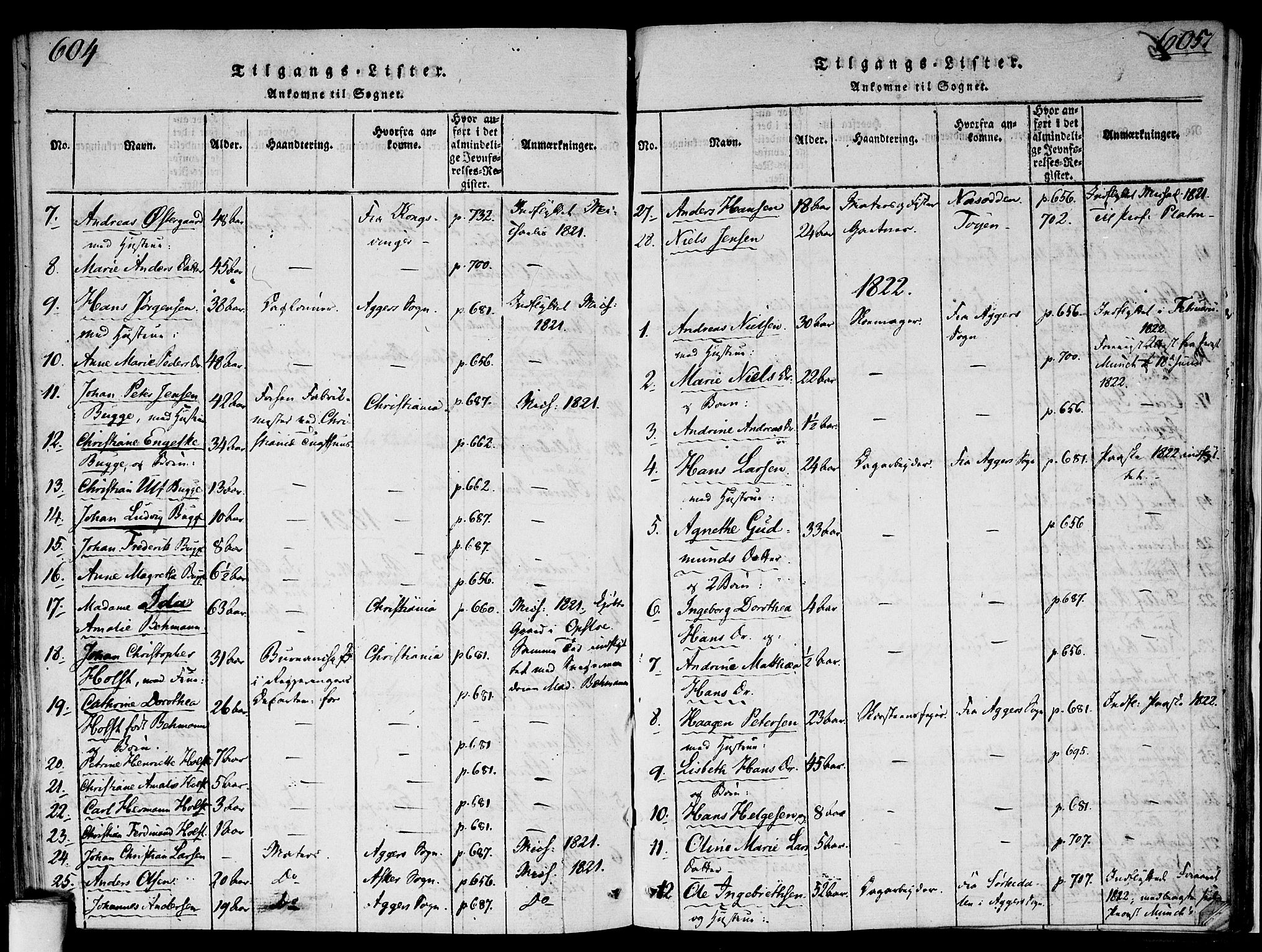 Gamlebyen prestekontor Kirkebøker, SAO/A-10884/F/Fa/L0002: Parish register (official) no. 2, 1817-1829, p. 604-605