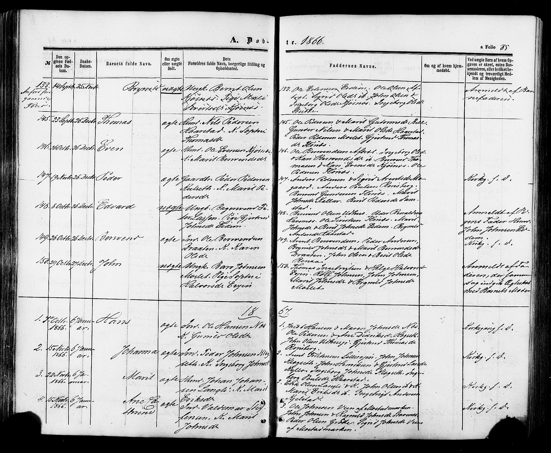 Ministerialprotokoller, klokkerbøker og fødselsregistre - Sør-Trøndelag, SAT/A-1456/695/L1147: Parish register (official) no. 695A07, 1860-1877, p. 85