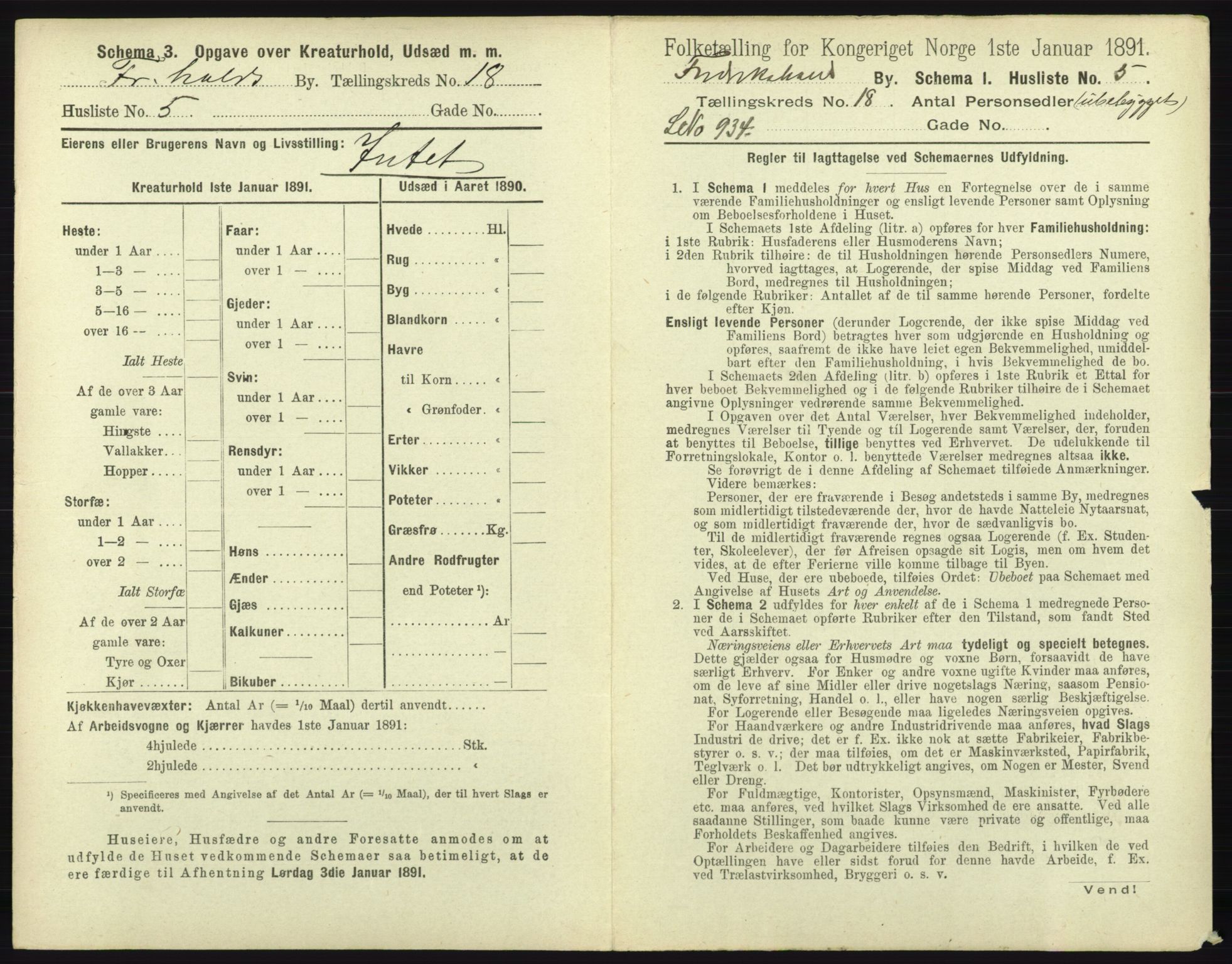 RA, 1891 census for 0101 Fredrikshald, 1891, p. 1602