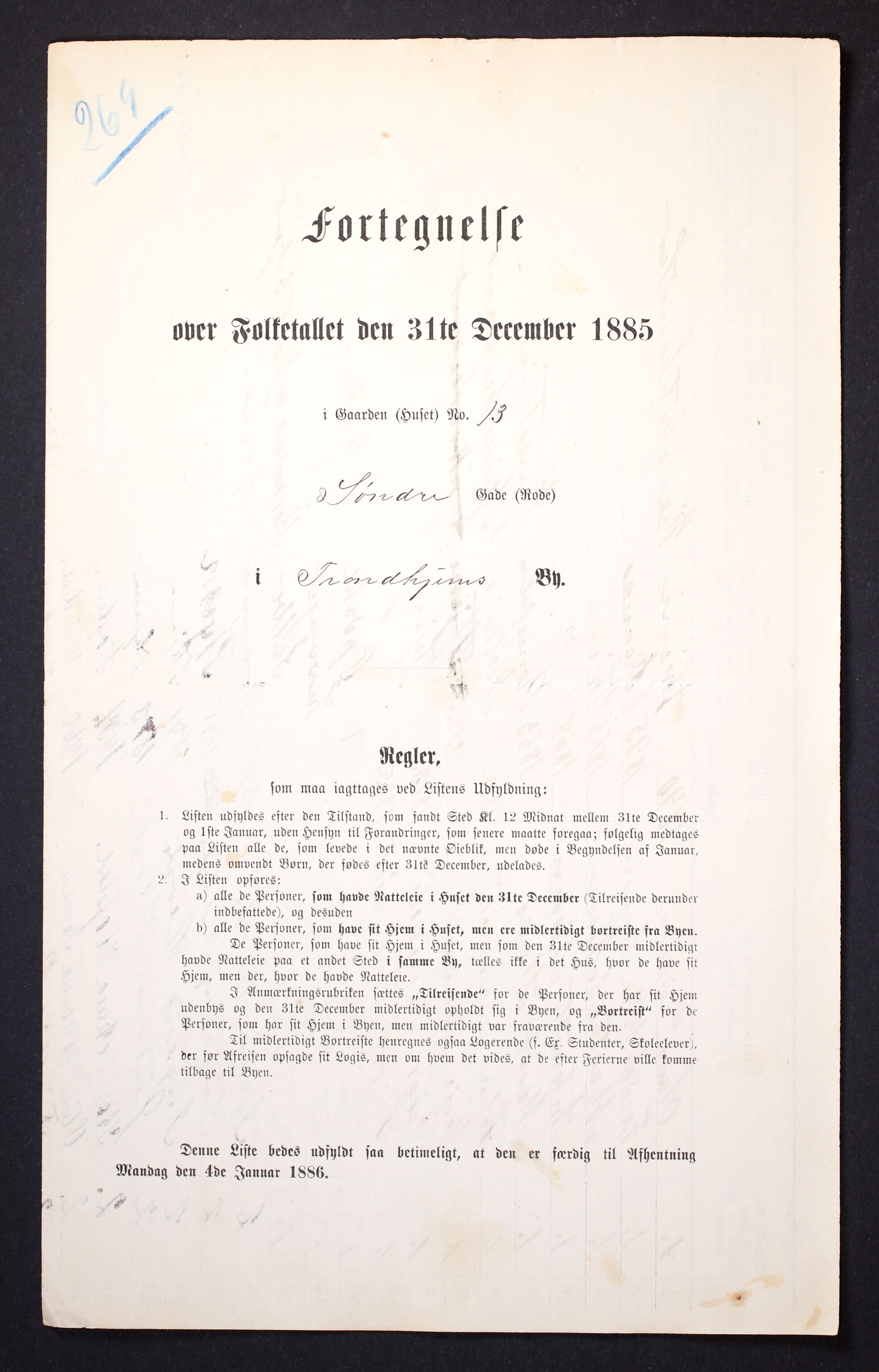 SAT, 1885 census for 1601 Trondheim, 1885, p. 1099