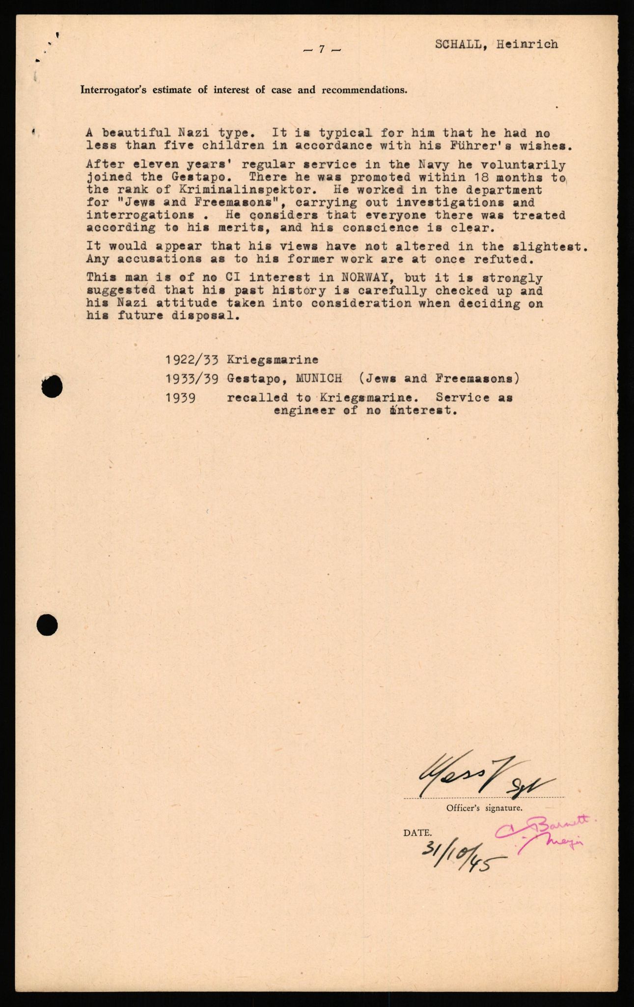 Forsvaret, Forsvarets overkommando II, AV/RA-RAFA-3915/D/Db/L0029: CI Questionaires. Tyske okkupasjonsstyrker i Norge. Tyskere., 1945-1946, p. 42