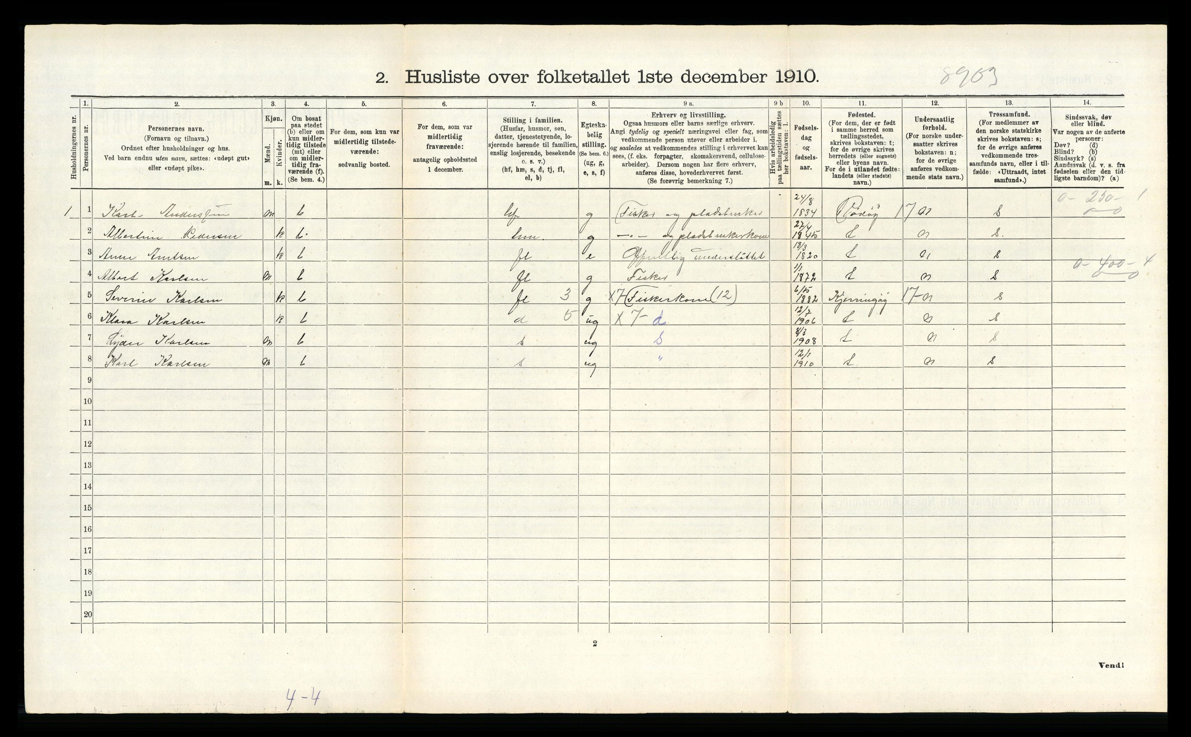 RA, 1910 census for Meløy, 1910, p. 375