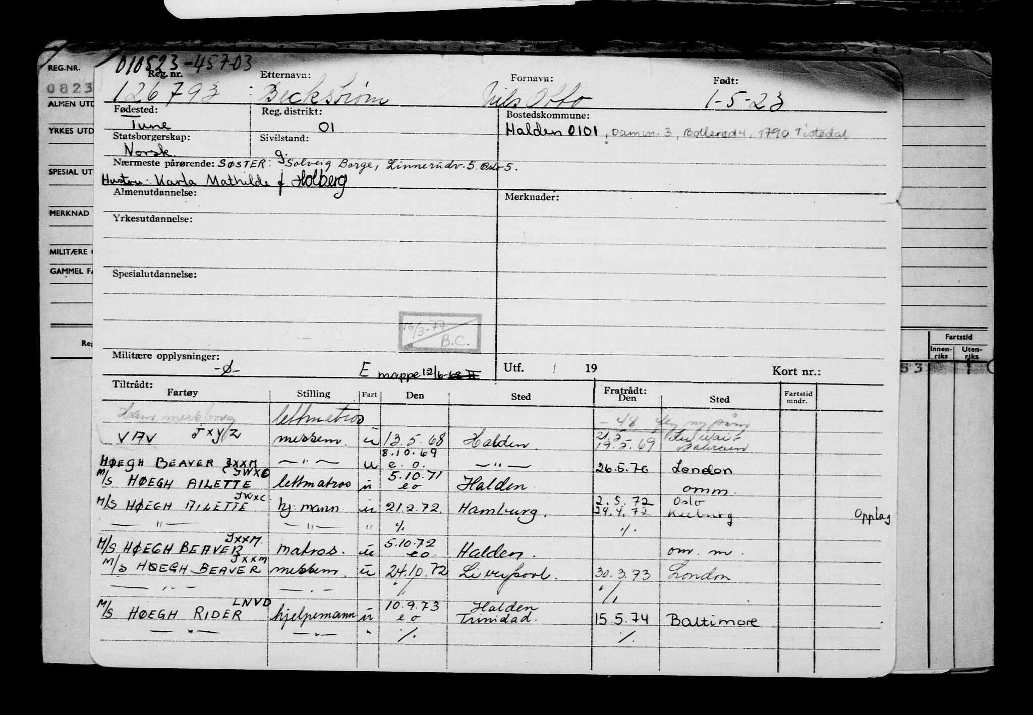 Direktoratet for sjømenn, AV/RA-S-3545/G/Gb/L0218: Hovedkort, 1923, p. 460