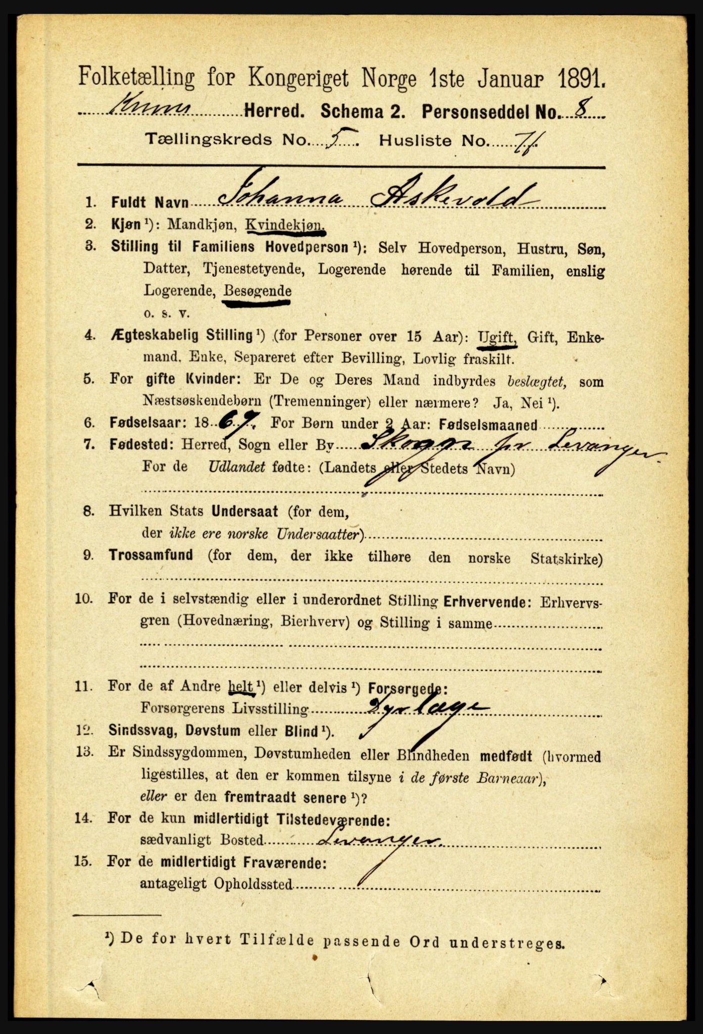 RA, 1891 census for 1437 Kinn, 1891, p. 2204