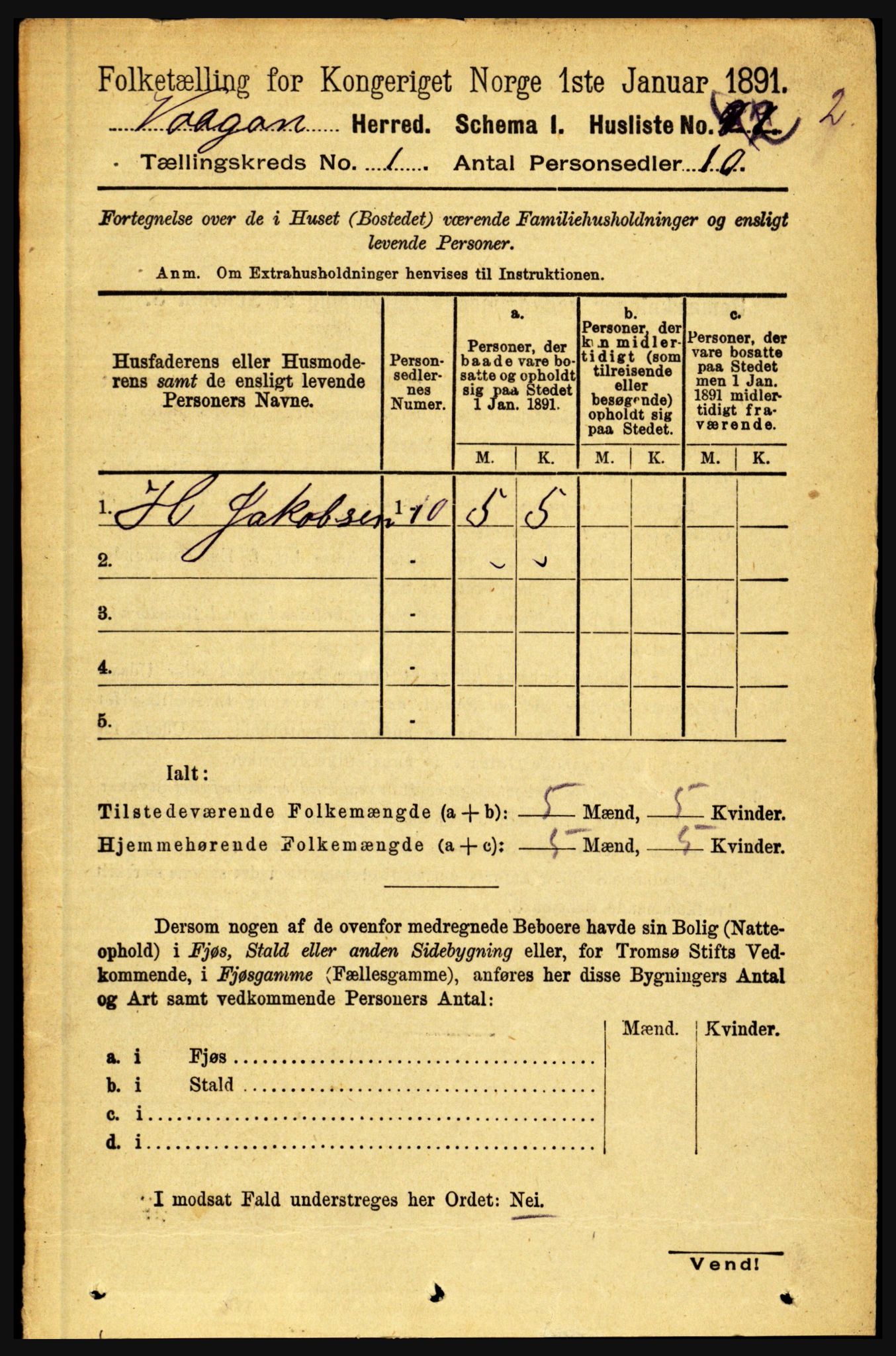 RA, 1891 census for 1865 Vågan, 1891, p. 55
