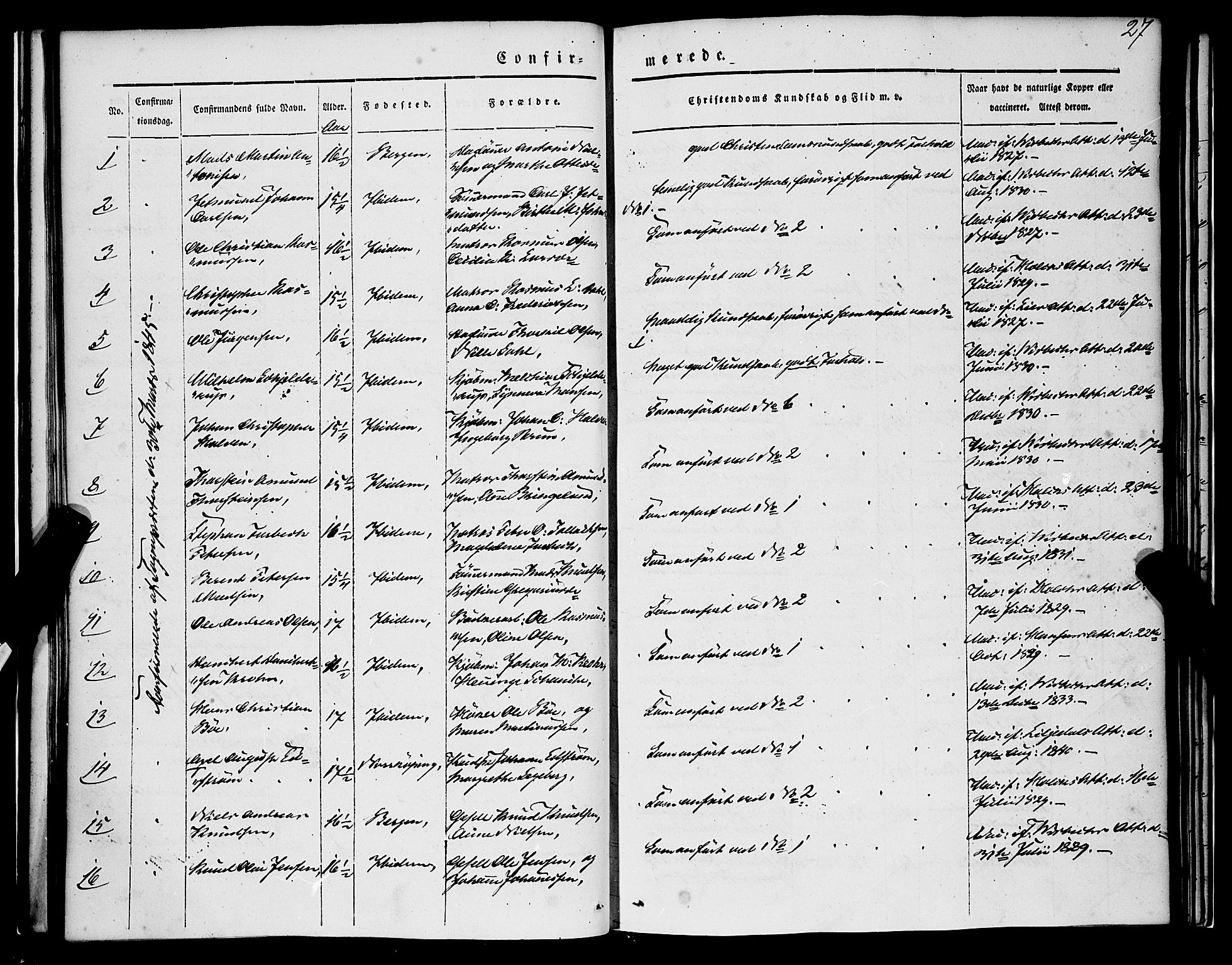 Nykirken Sokneprestembete, SAB/A-77101/H/Haa/L0022: Parish register (official) no. C 1, 1840-1851, p. 27
