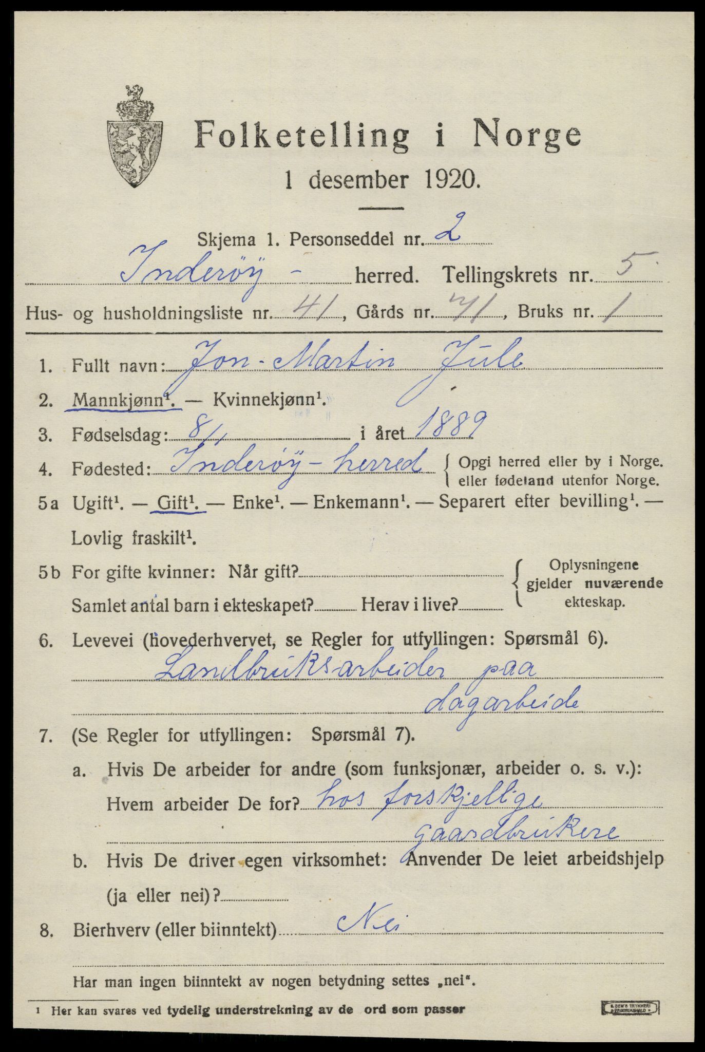 SAT, 1920 census for Inderøy, 1920, p. 4687