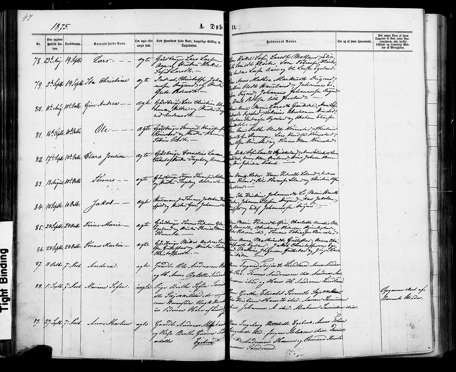 Kvinesdal sokneprestkontor, AV/SAK-1111-0026/F/Fa/Fab/L0007: Parish register (official) no. A 7, 1870-1885, p. 47