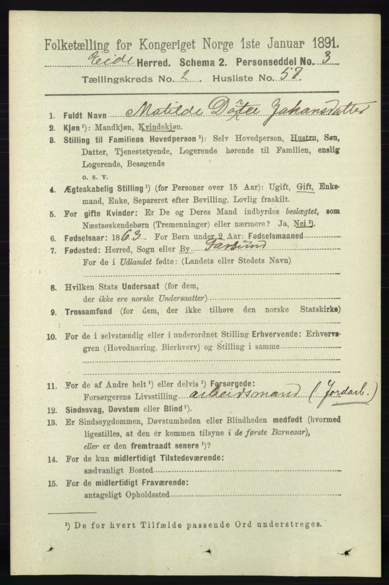 RA, 1891 census for 0925 Eide, 1891, p. 643