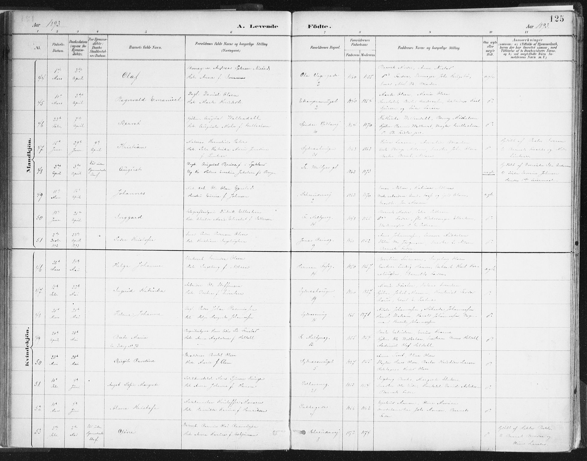 Johanneskirken sokneprestembete, SAB/A-76001/H/Haa/L0001: Parish register (official) no. A 1, 1885-1900, p. 125