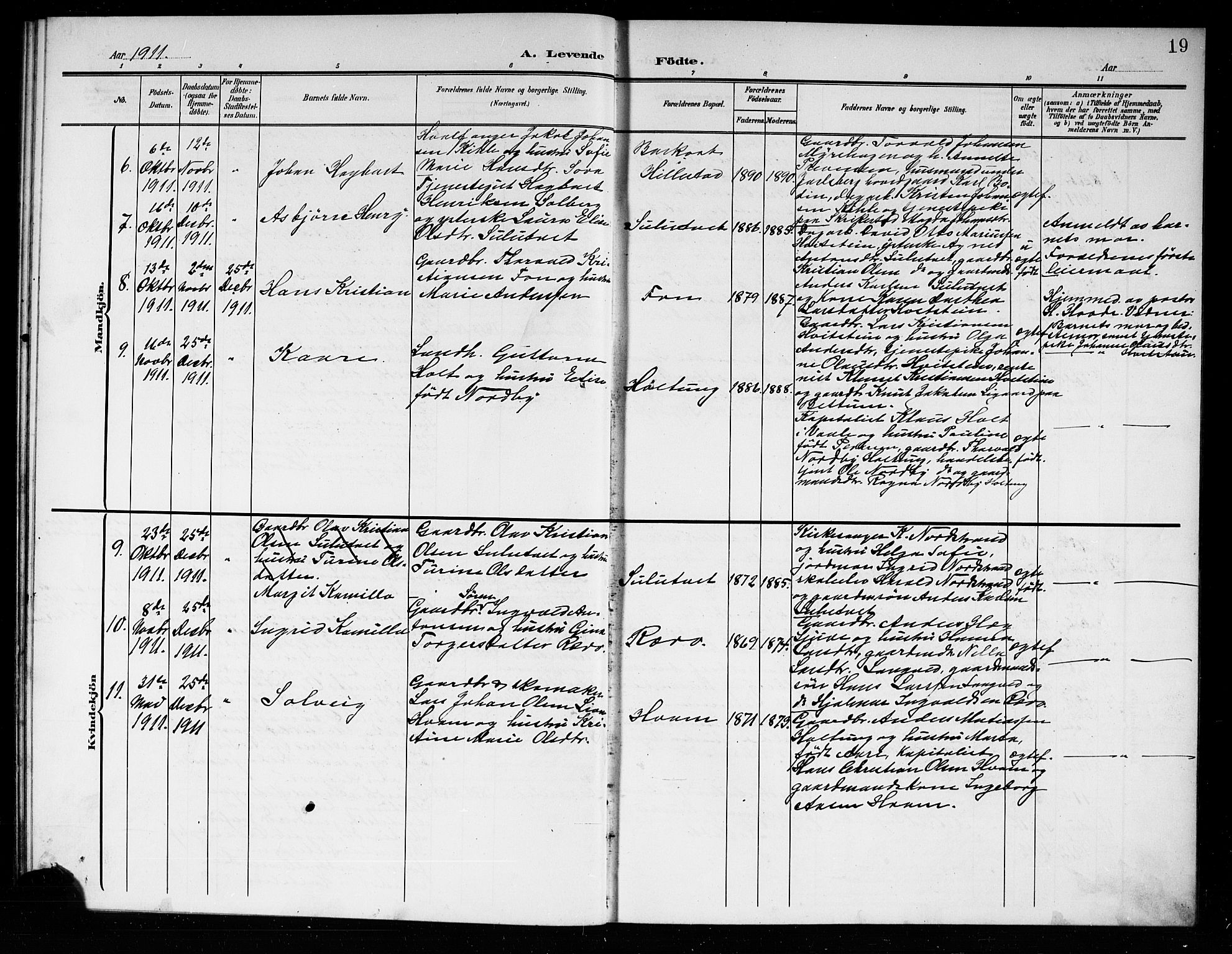 Ramnes kirkebøker, AV/SAKO-A-314/G/Gb/L0002: Parish register (copy) no. II 2, 1904-1923, p. 19