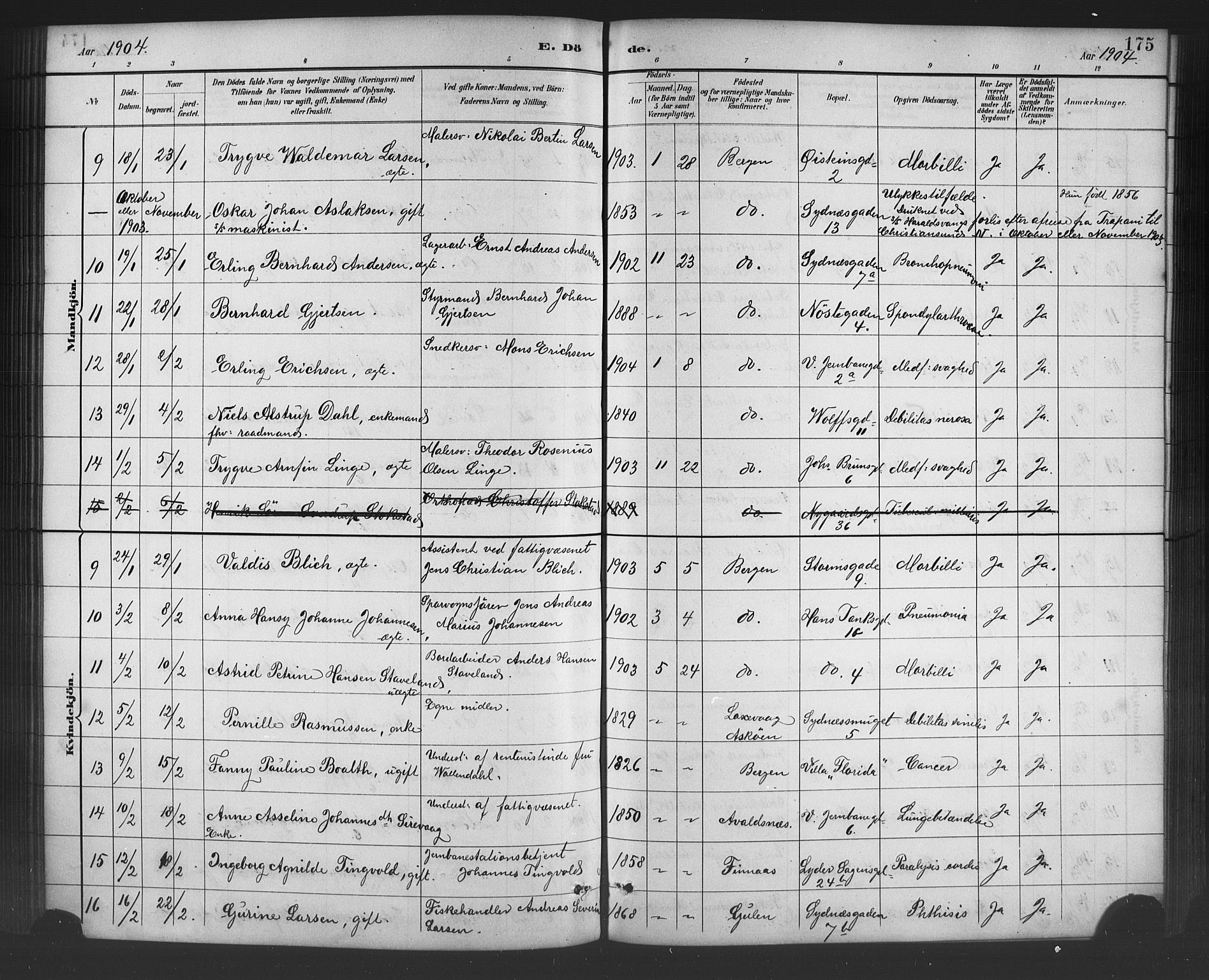 Johanneskirken sokneprestembete, SAB/A-76001/H/Hab: Parish register (copy) no. D 1, 1885-1915, p. 175