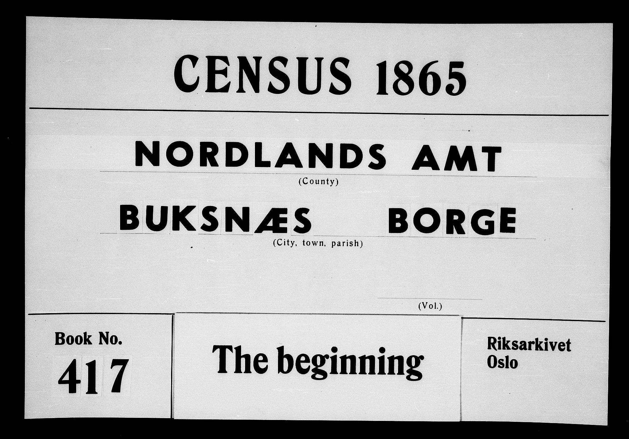 RA, 1865 census for Buksnes, 1865, p. 1