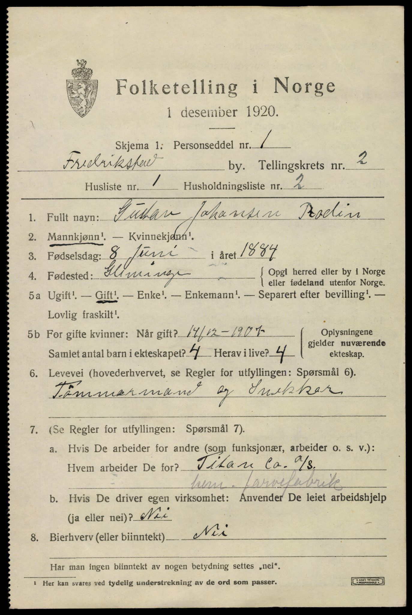 SAO, 1920 census for Fredrikstad, 1920, p. 13561