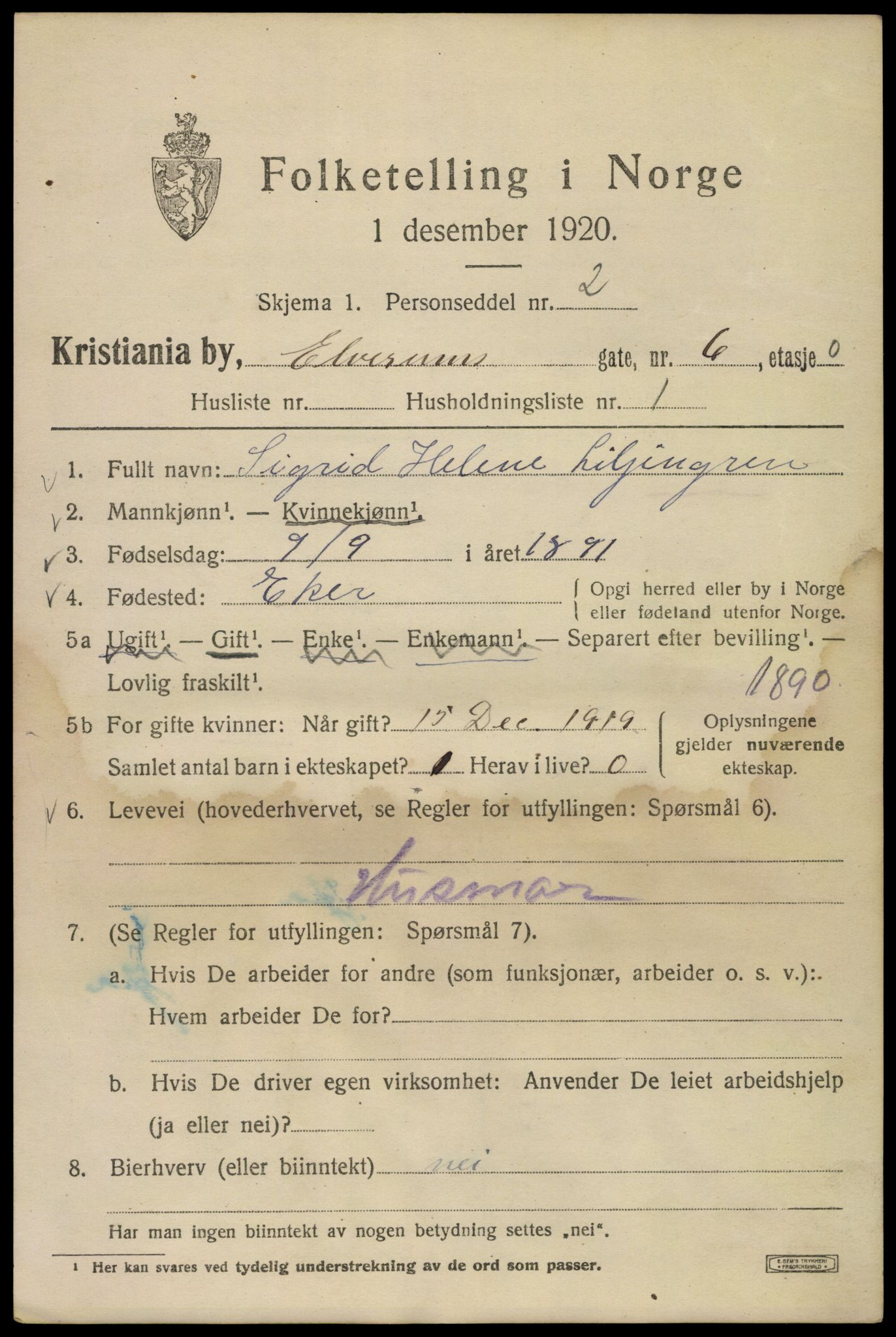 SAO, 1920 census for Kristiania, 1920, p. 215399