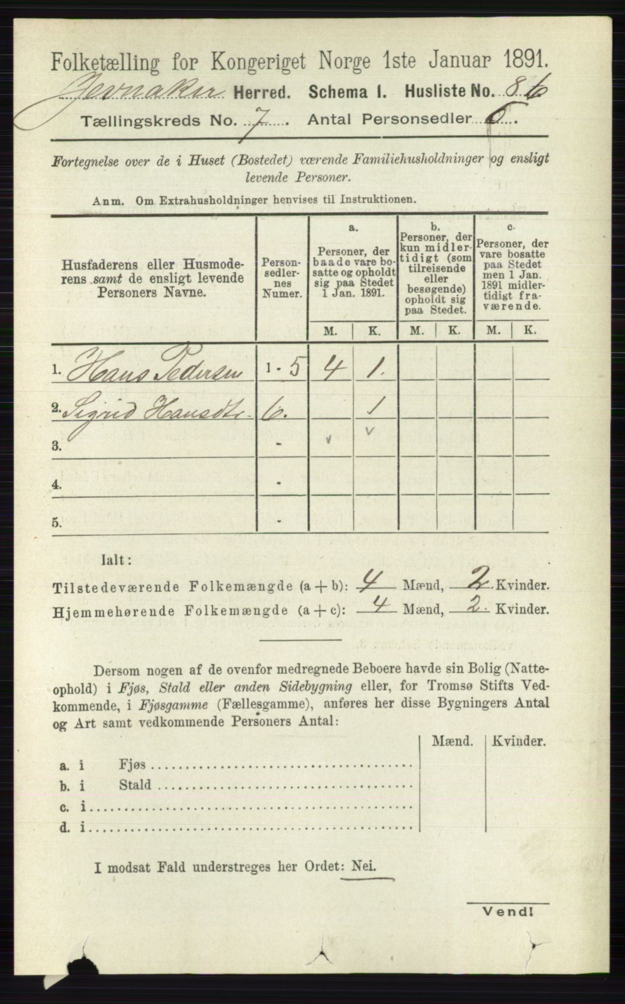 RA, 1891 census for 0532 Jevnaker, 1891, p. 3727