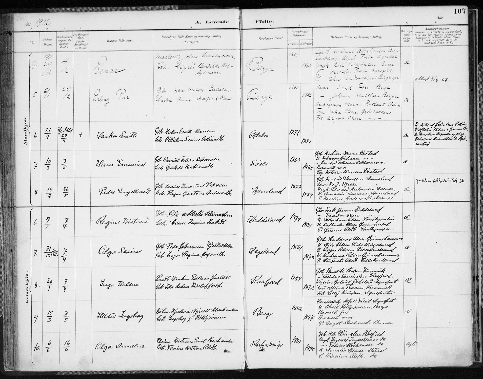 Lyngdal sokneprestkontor, AV/SAK-1111-0029/F/Fa/Fac/L0012: Parish register (official) no. A 12, 1894-1918, p. 107