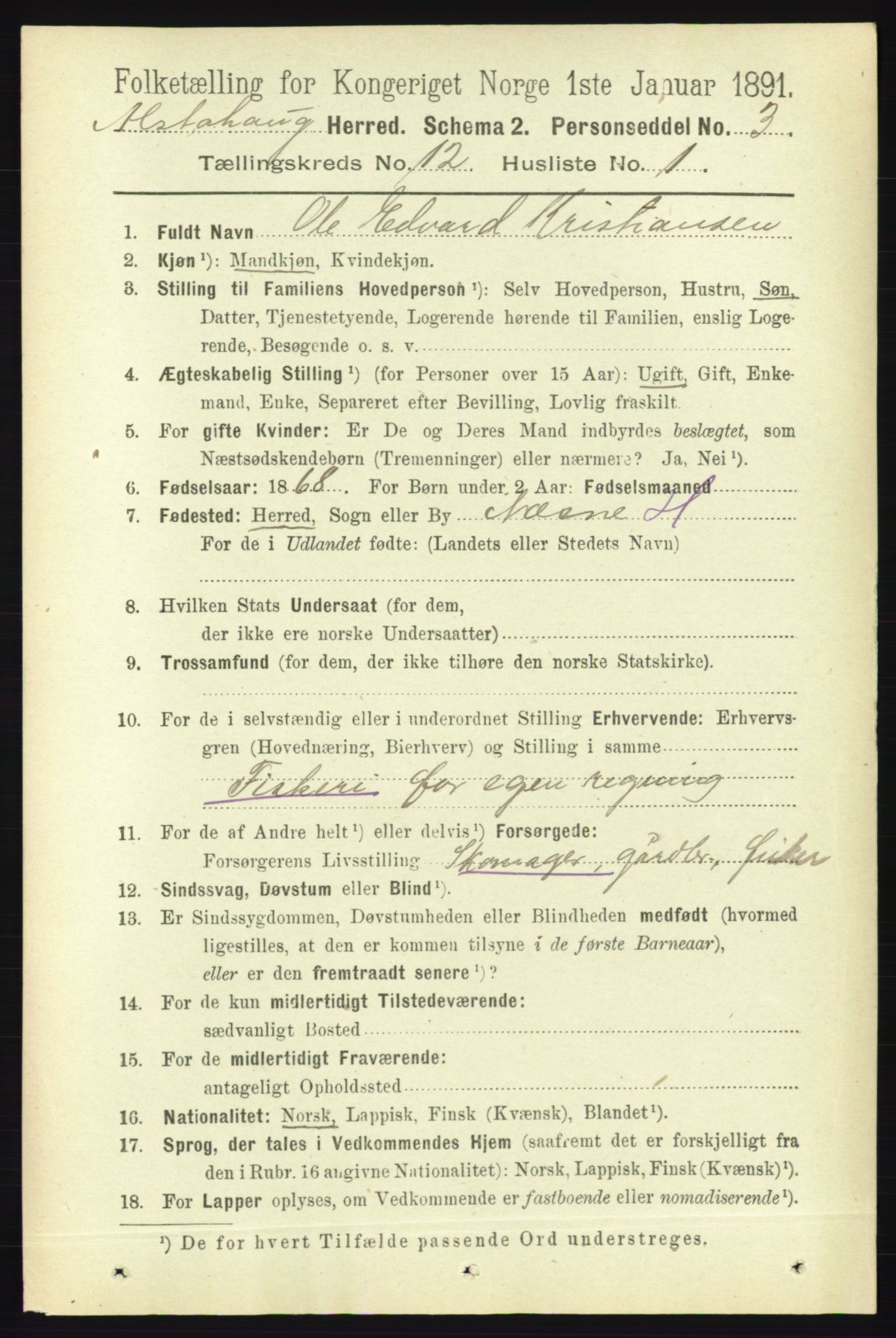 RA, 1891 census for 1820 Alstahaug, 1891, p. 4281