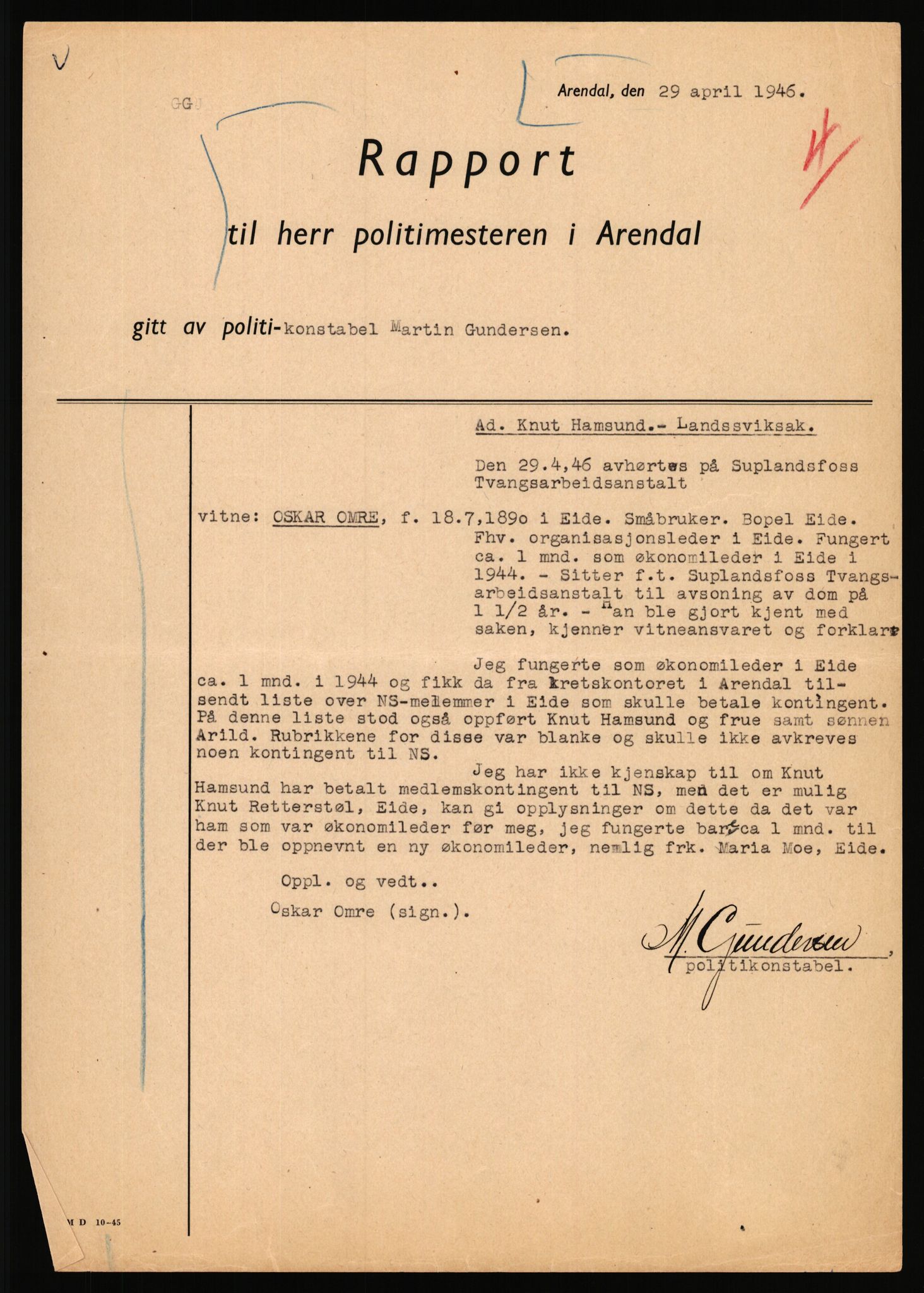 Landssvikarkivet, Arendal politikammer, RA/S-3138-25/D/Dc/L0029: Anr. 192/45, 1945-1951, p. 397