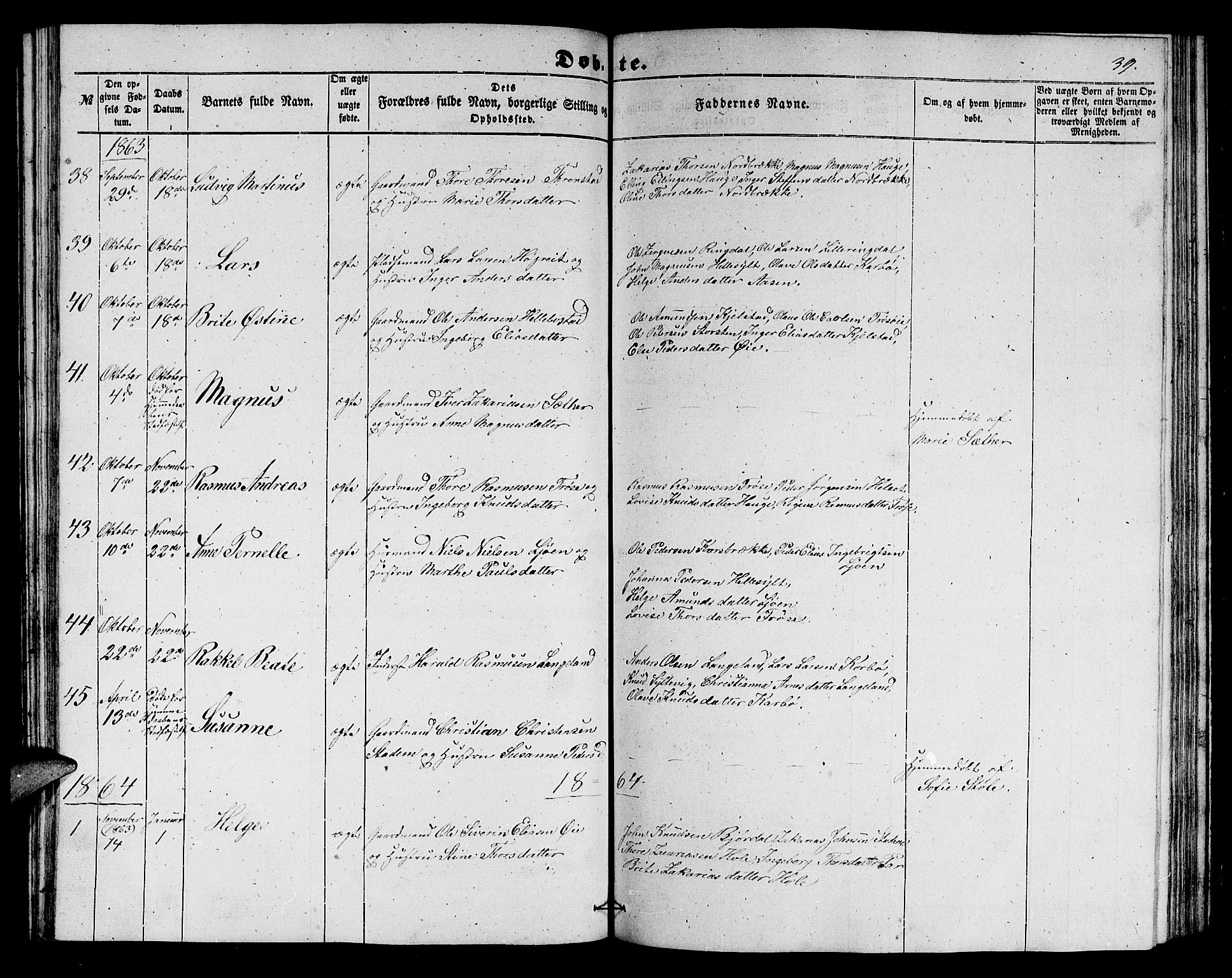 Ministerialprotokoller, klokkerbøker og fødselsregistre - Møre og Romsdal, SAT/A-1454/517/L0228: Parish register (copy) no. 517C01, 1854-1865, p. 39