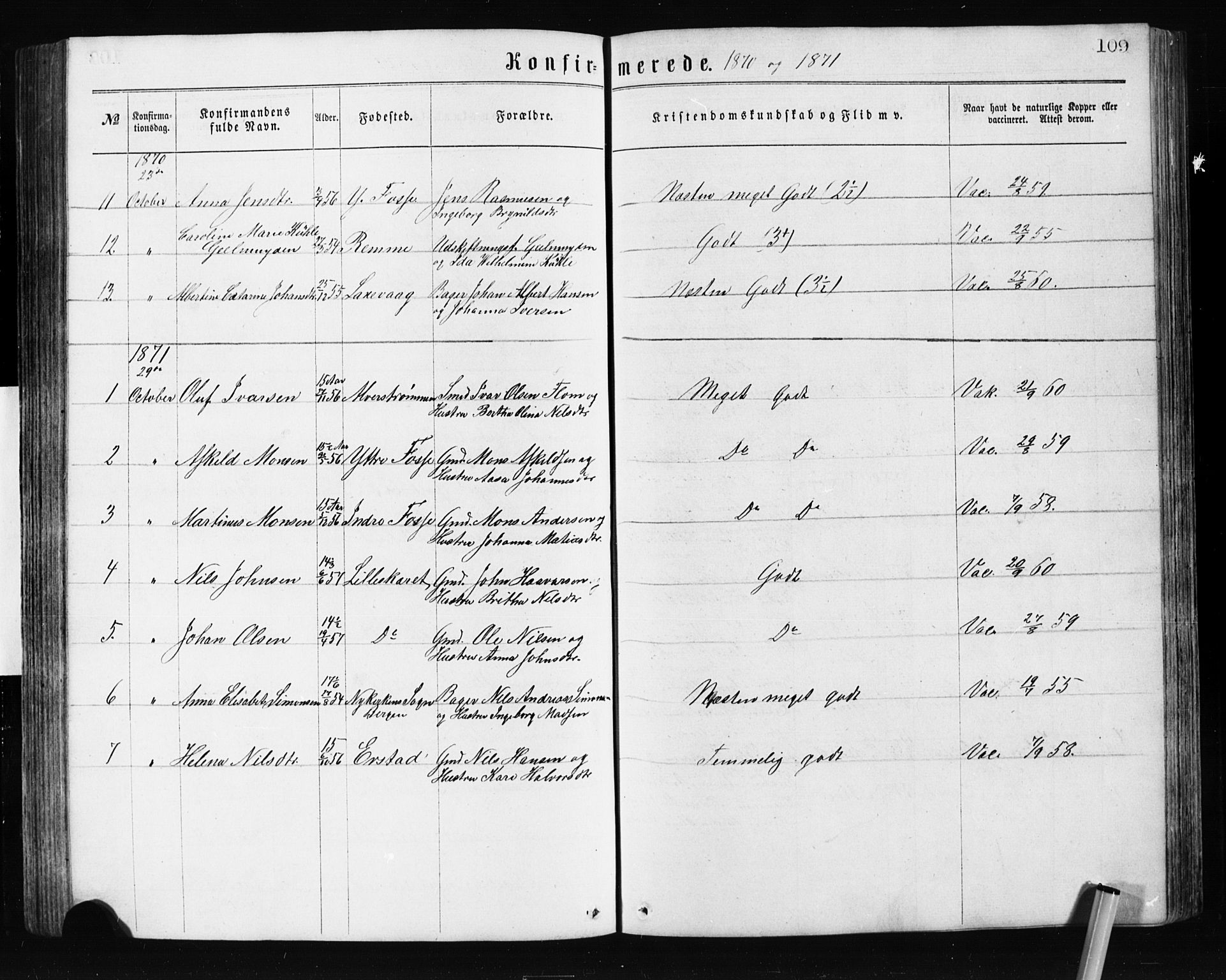 Alversund Sokneprestembete, SAB/A-73901/H/Ha/Hab: Parish register (copy) no. A 2, 1864-1905, p. 109