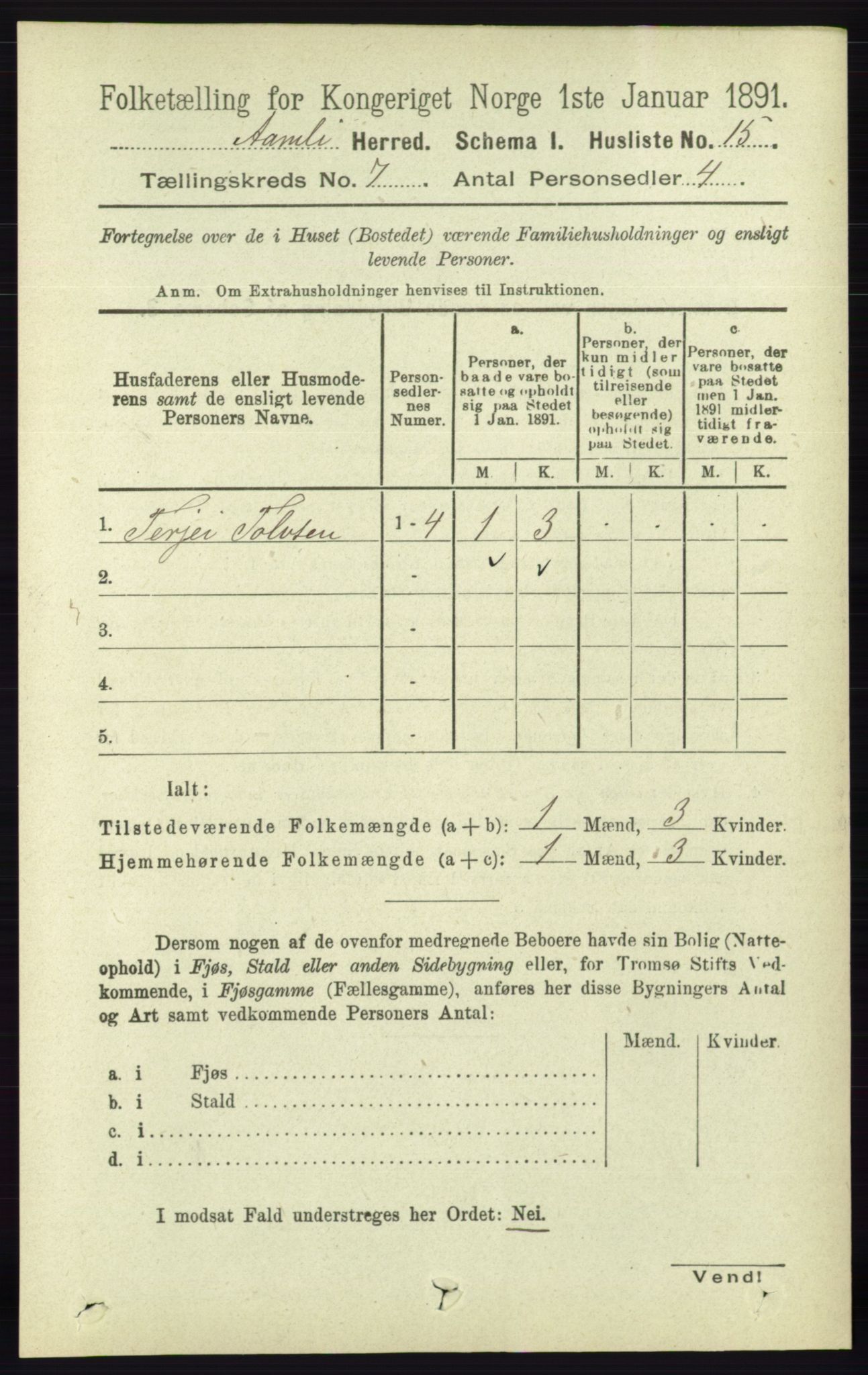 RA, 1891 census for 0929 Åmli, 1891, p. 930